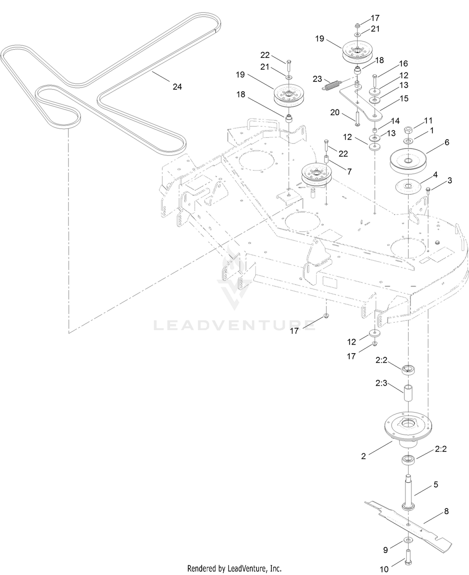 54 Inch Deck, Belt and Mulch Blade Assembly