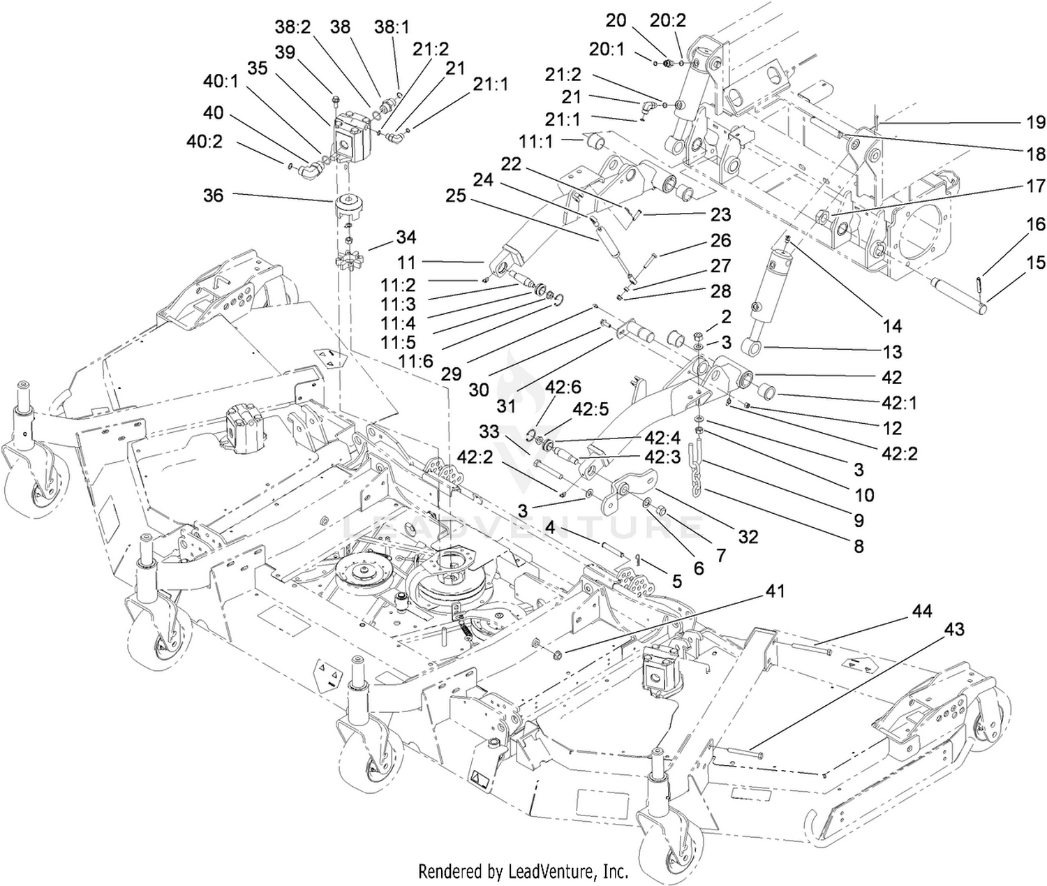 Front Deck, Lift Arm and Cylinder Assembly