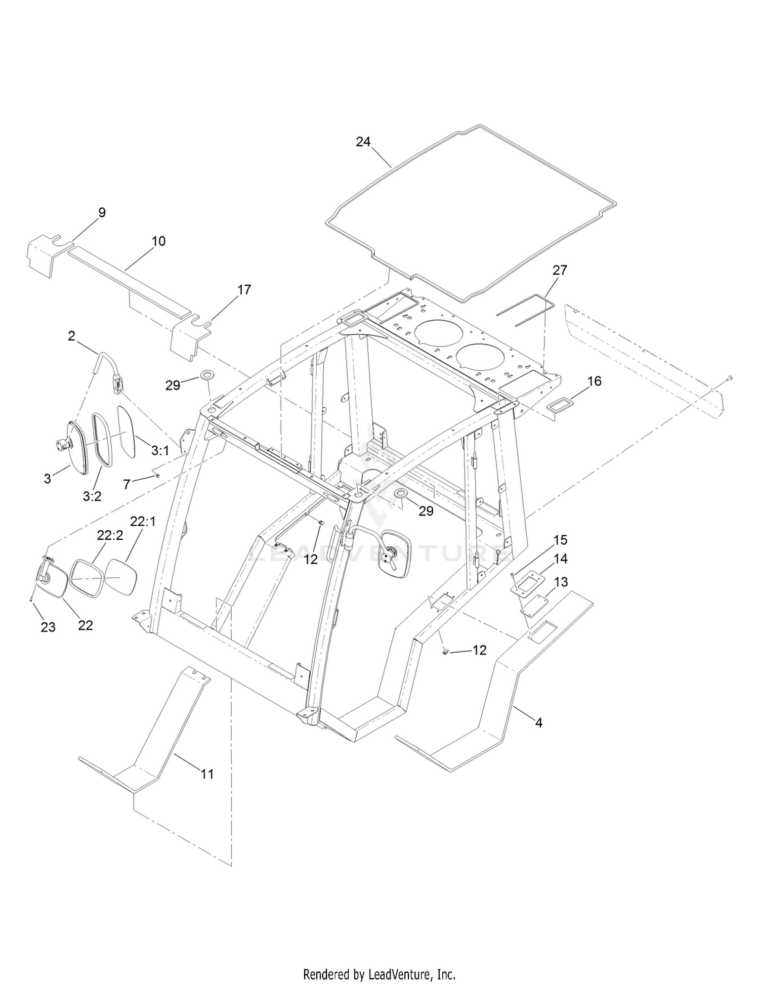 Cab Frame, Mount and Seal Assembly
