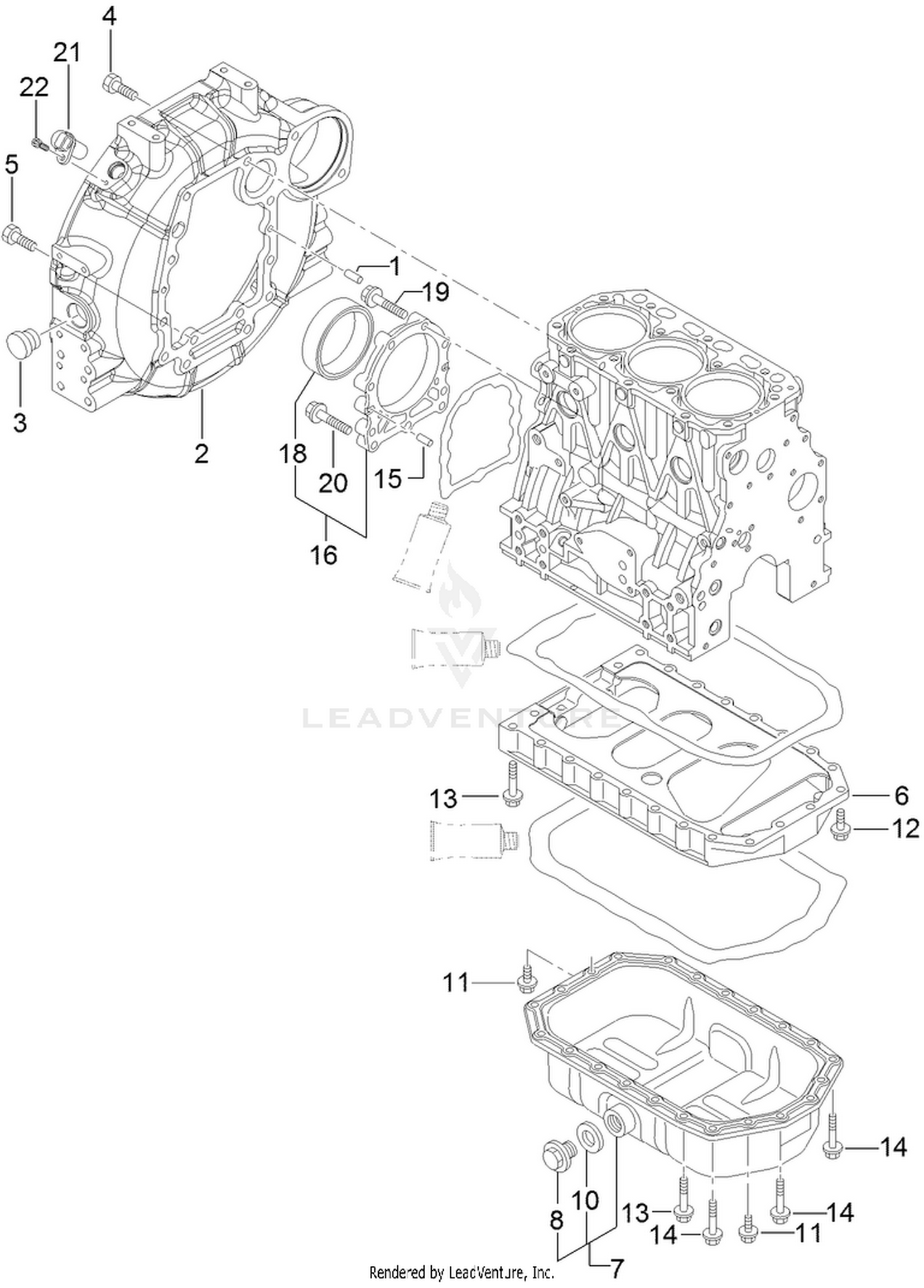Flywheel Housing and Oil Sump Assembly