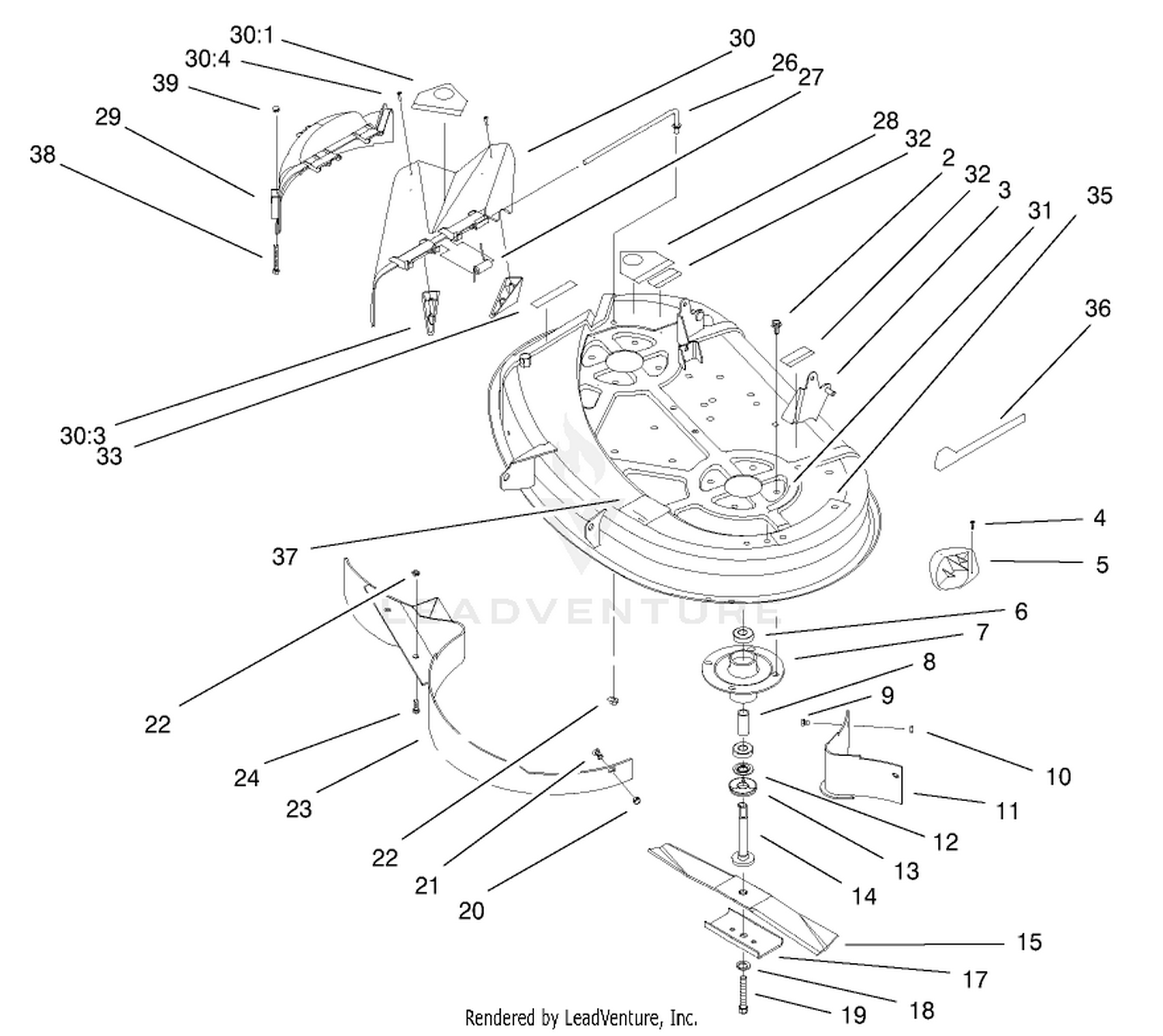 38" Deck Components Assembly