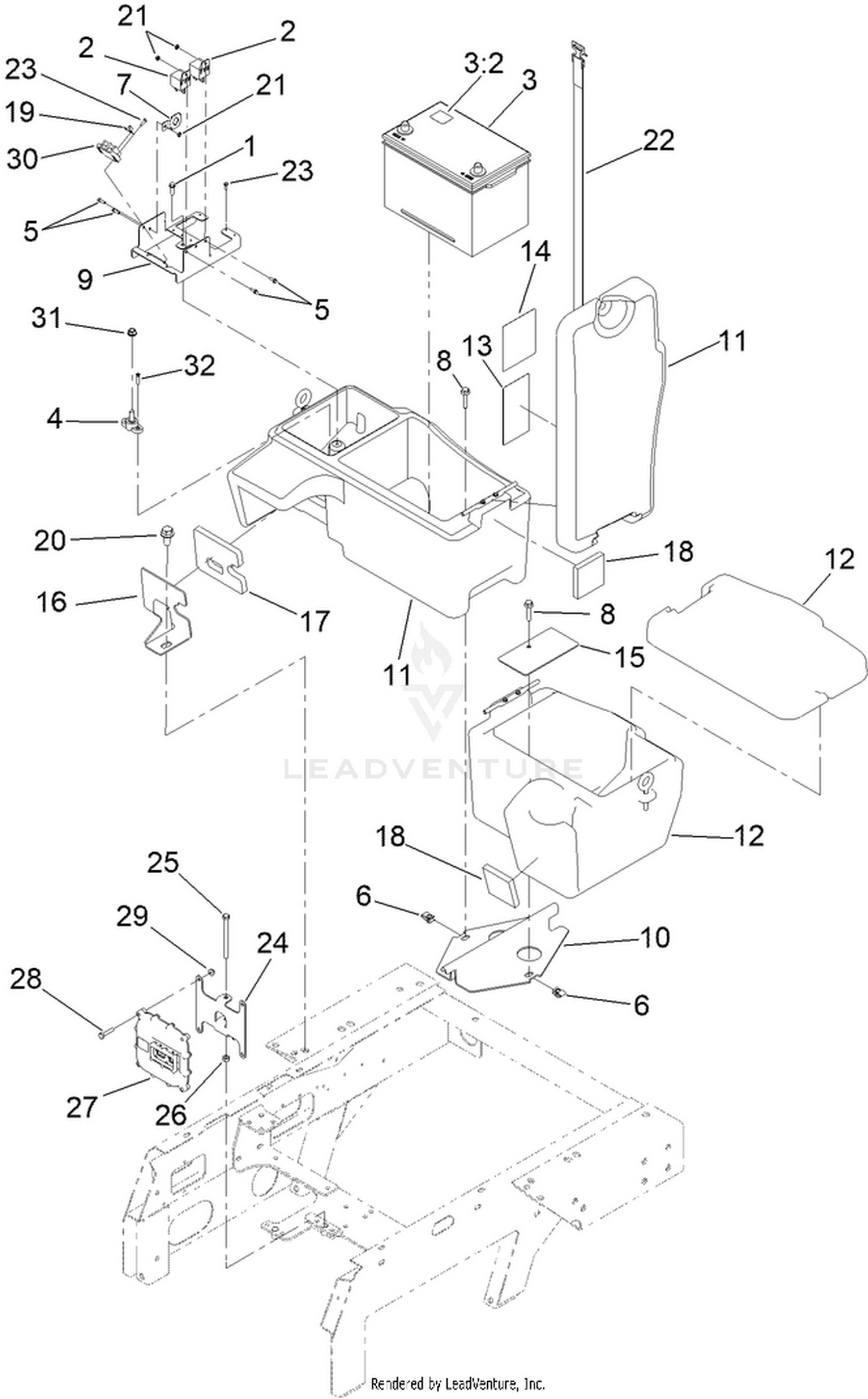 Battery and Storage Box Assembly