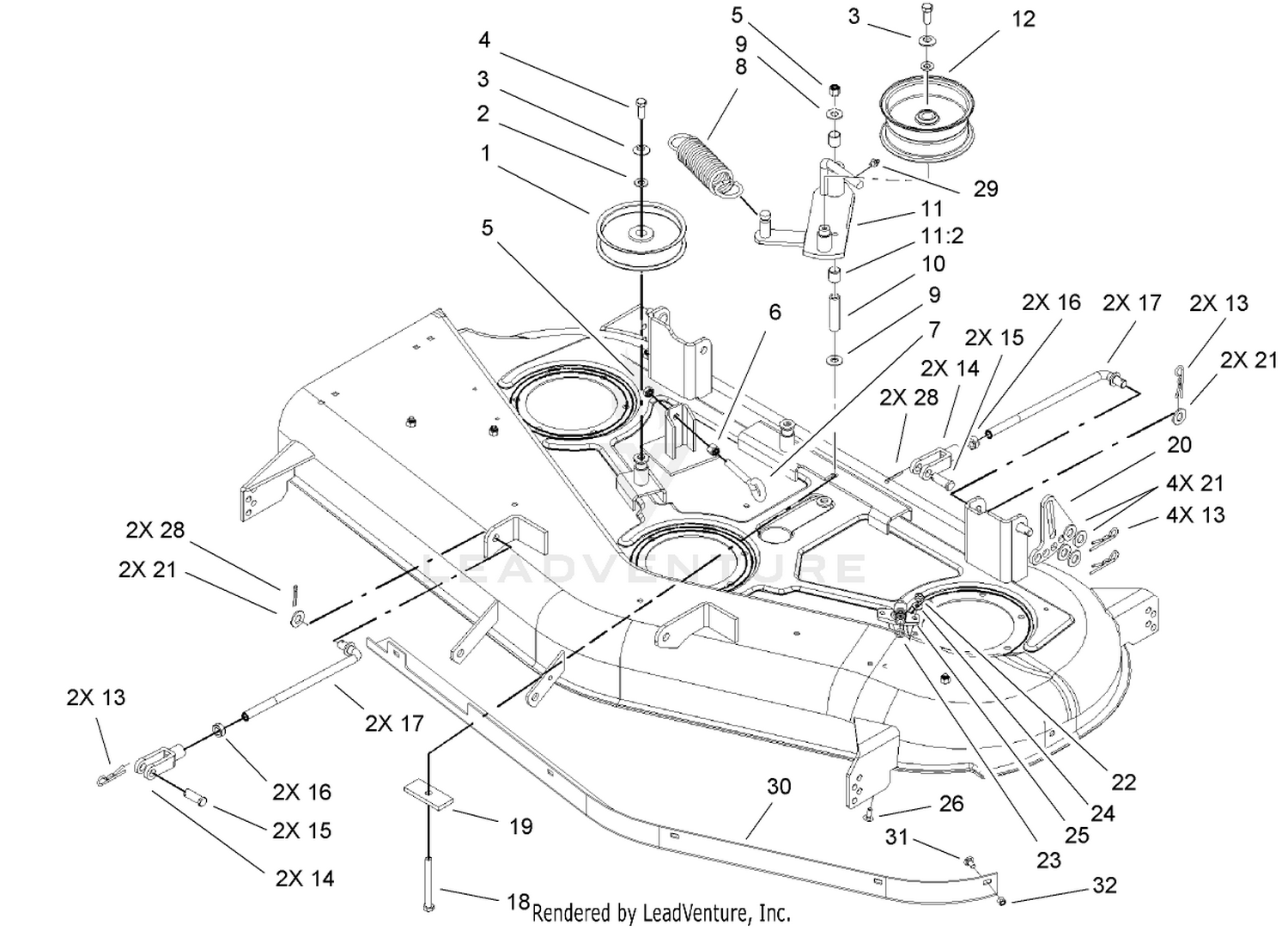 52 Inch Deck Belt Drive and Lift Assembly