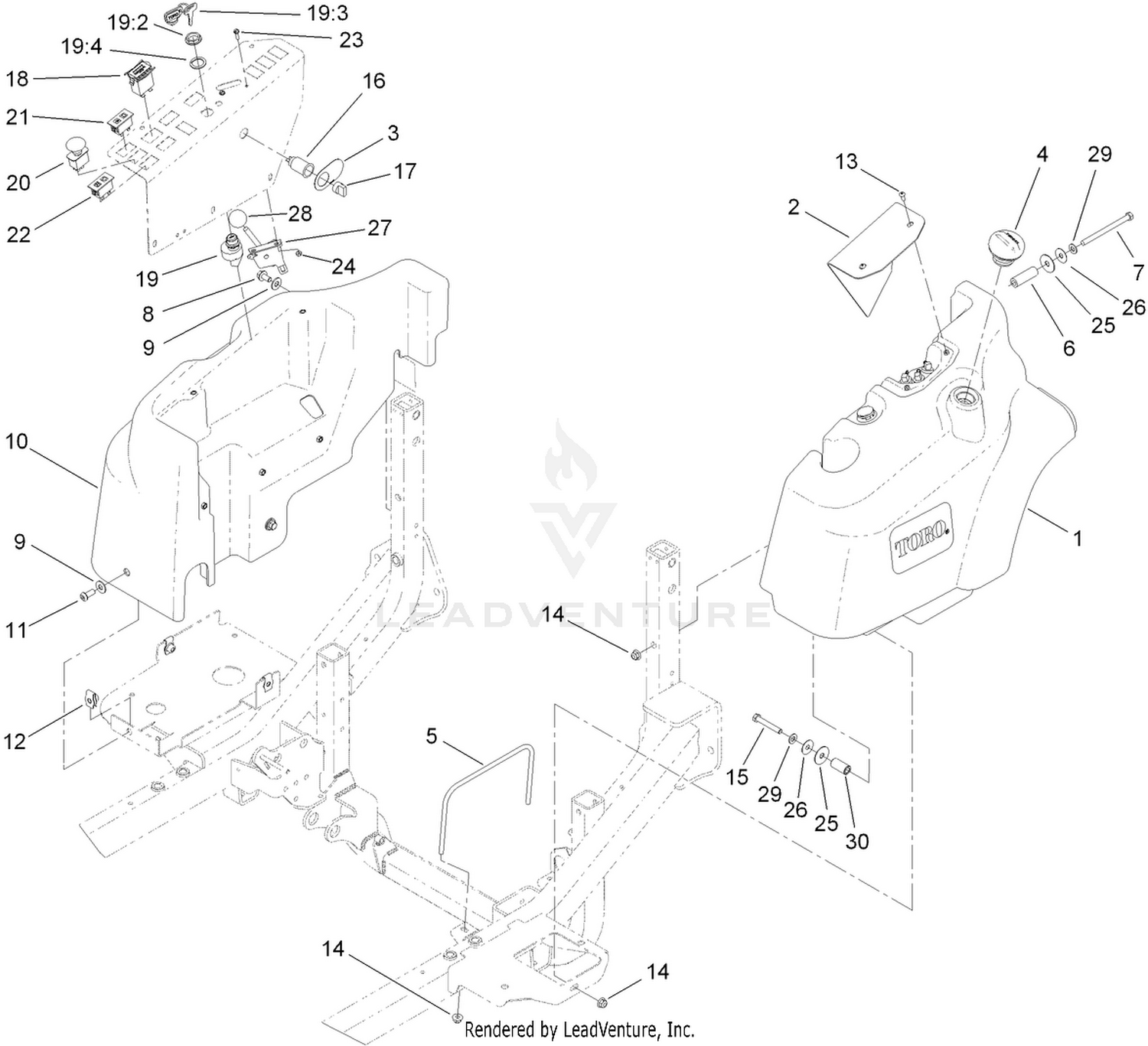 Fuel Tank and Control Panel Component Assembly