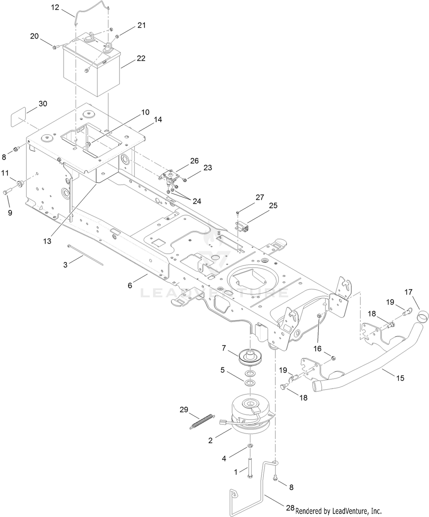 Frame, Battery and Electric PTO Assembly