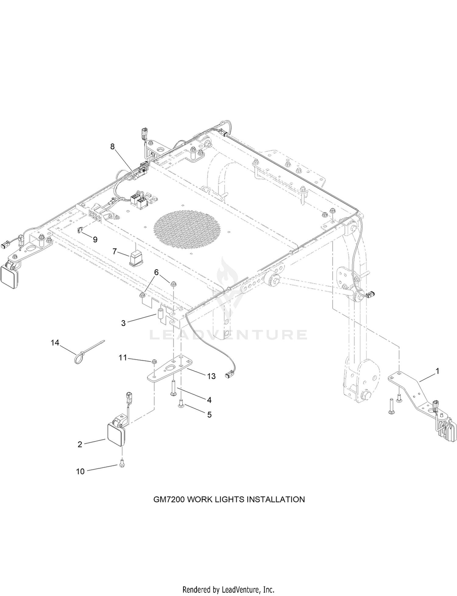 Sunshade Work Light Assembly No. 140-1554  Groundsmaster 7200 Installation