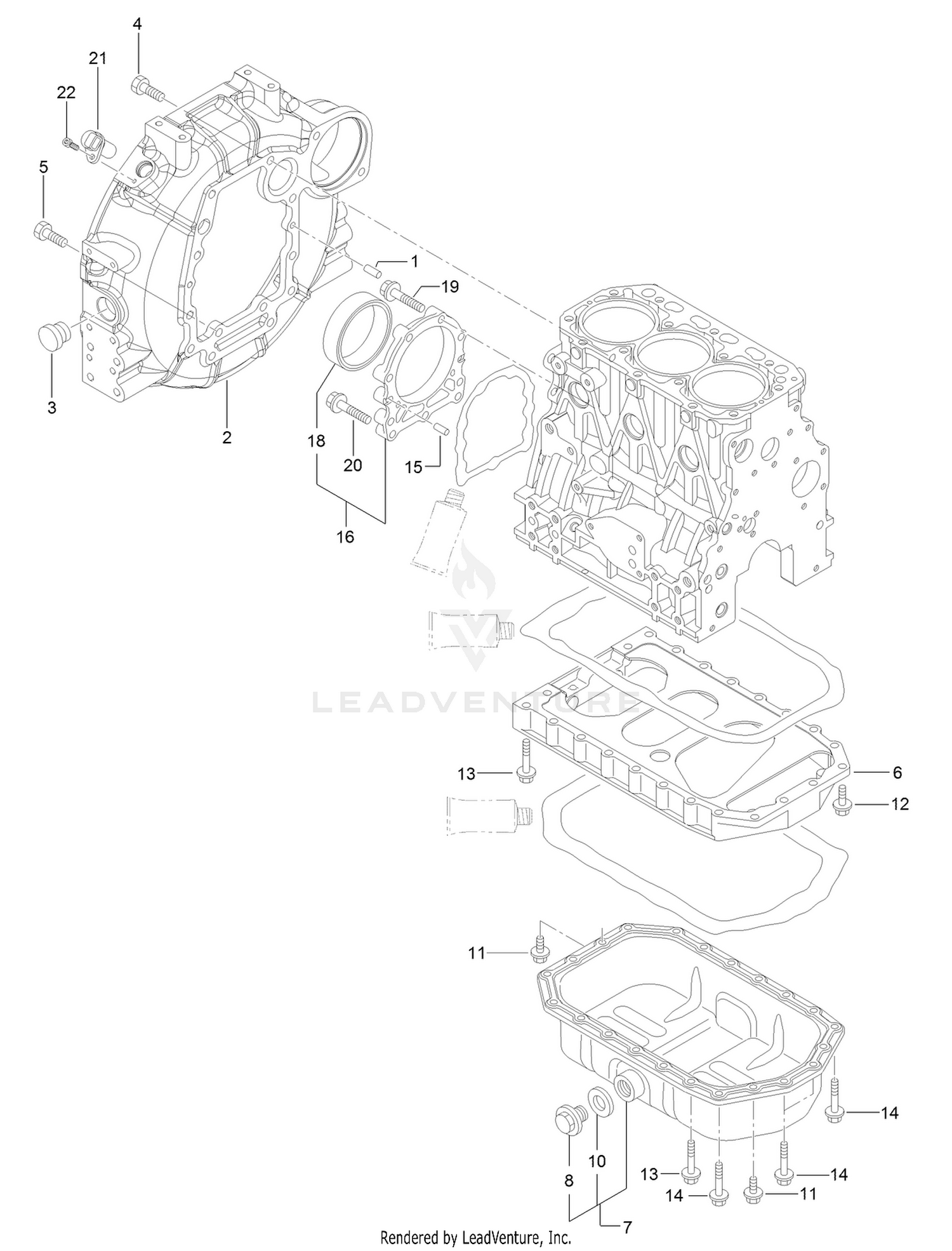 Flywheel Housing and Oil Sump Assembly