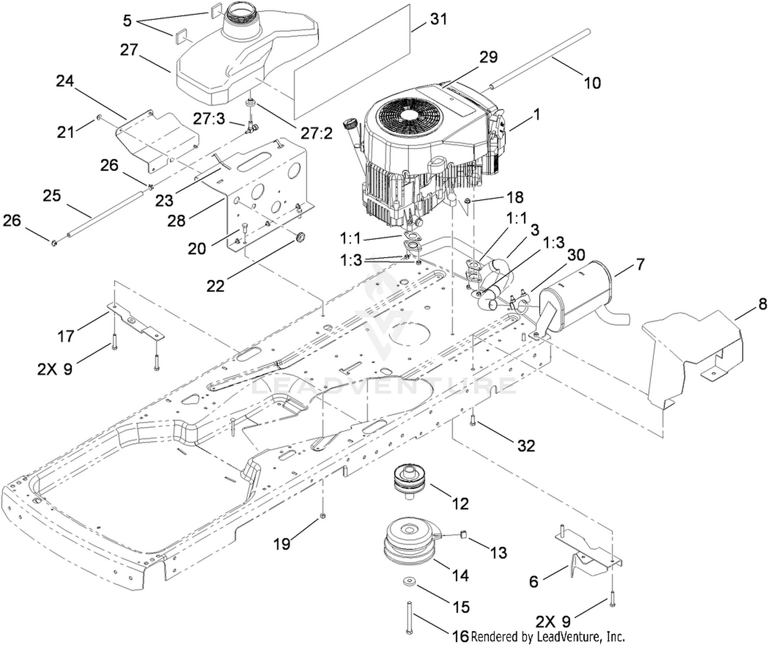Engine and Fuel Tank Assembly