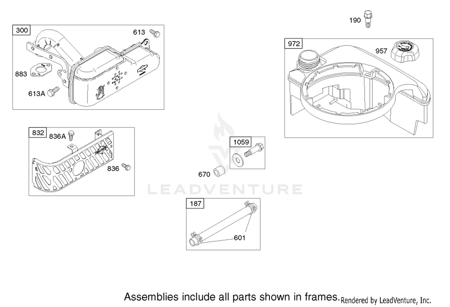 Muffler and Fuel Tank Assembly Engine Briggs and Stratton Model 122602-0120-E1