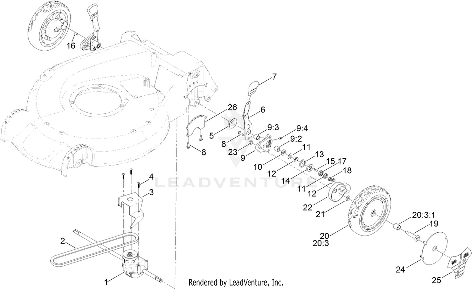 Rear Wheel and Height-of-Cut Assembly