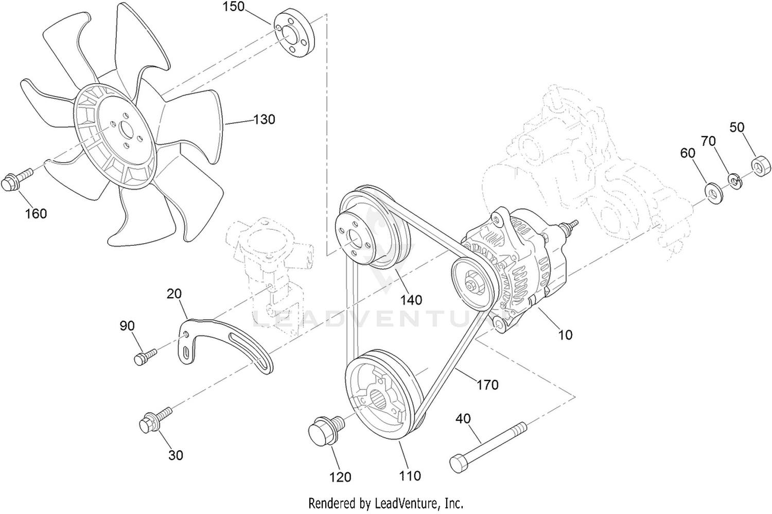 Alternator, Pulley and Fan Assembly