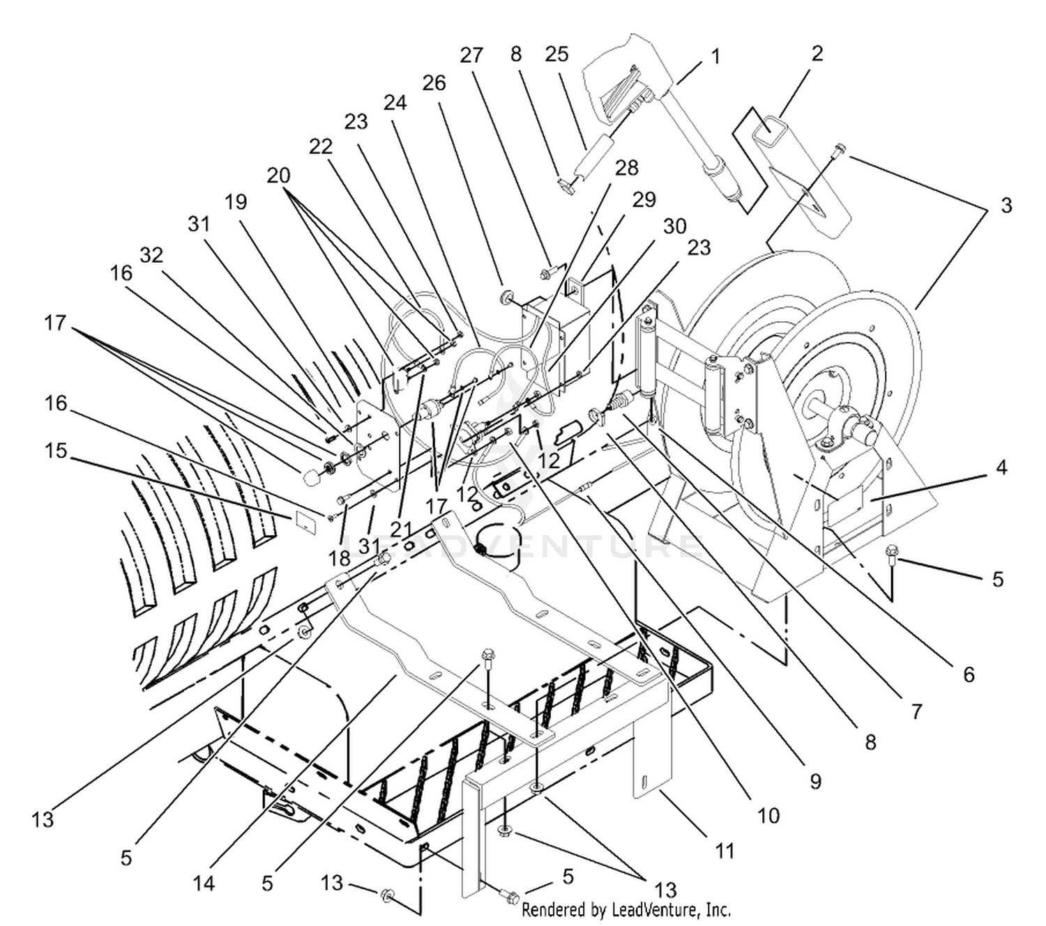 Hose Reel, Spray Gun and Electrical Box Assembly