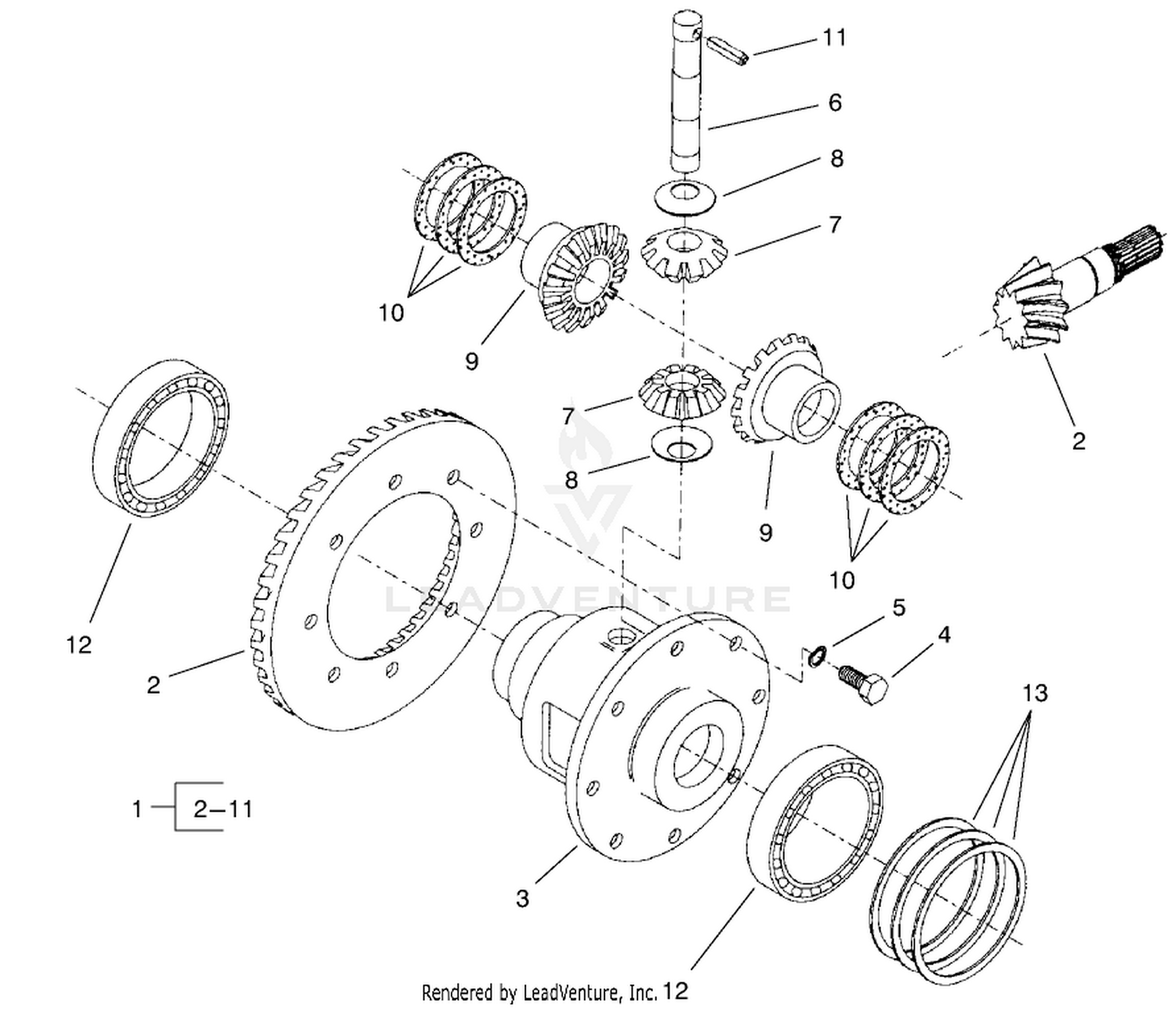 4 Wheel Drive Rear Axle Assembly No. 95-7501 (continued) Differential Assembly (only On: 30631)