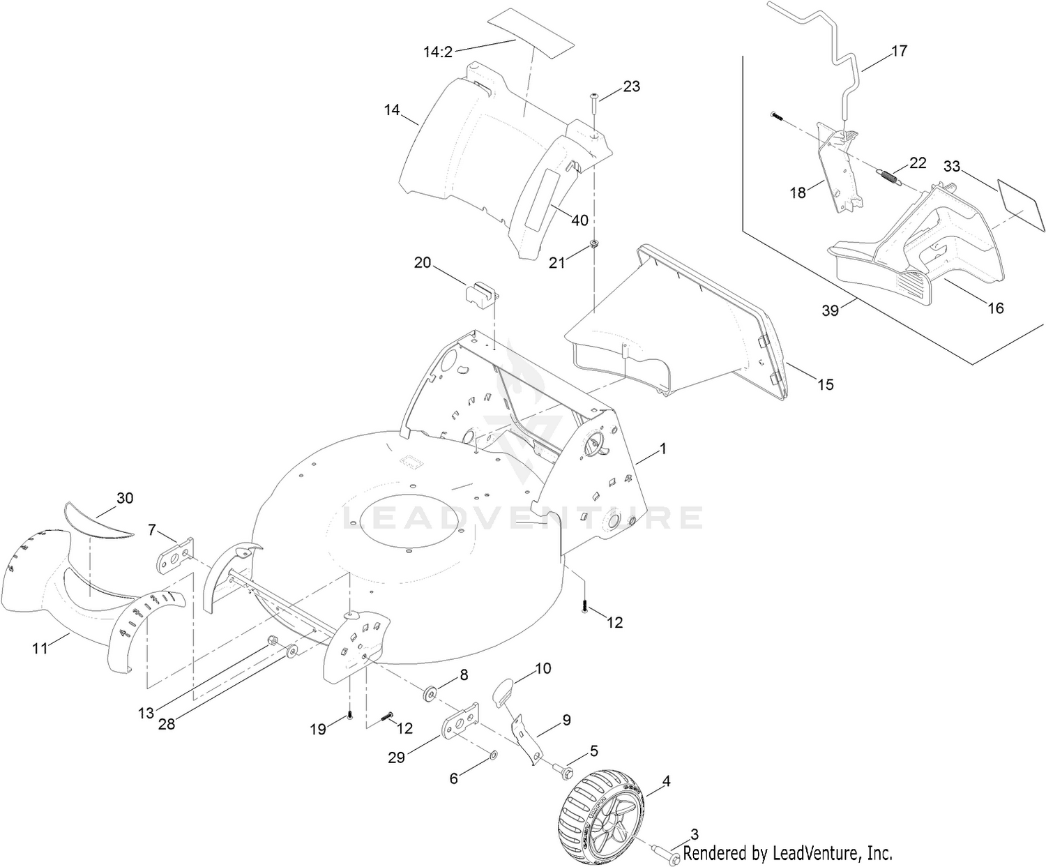 Housing, Front Wheel and Rear Door Assembly