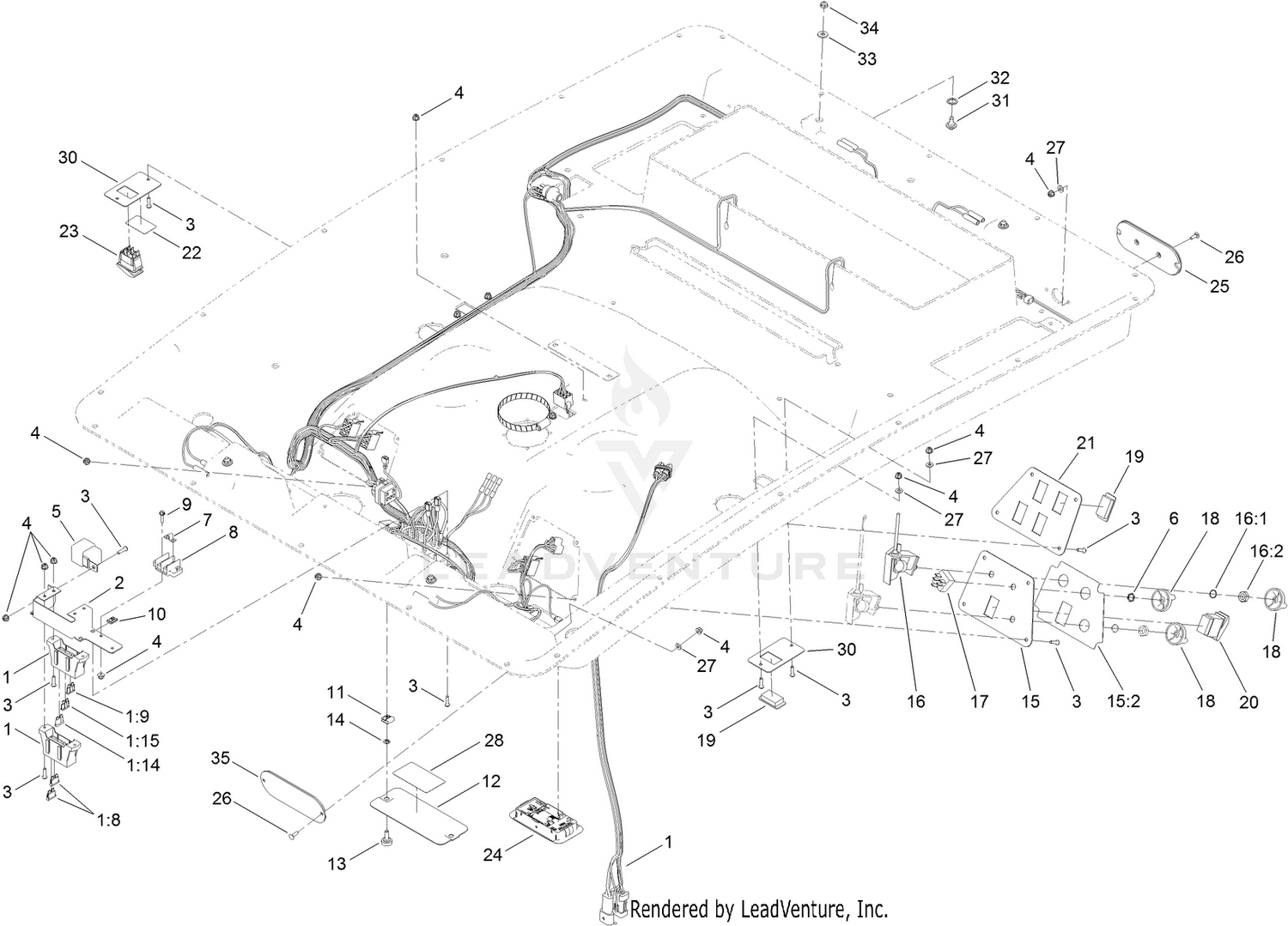 Headliner Wire Harness and Control Assembly