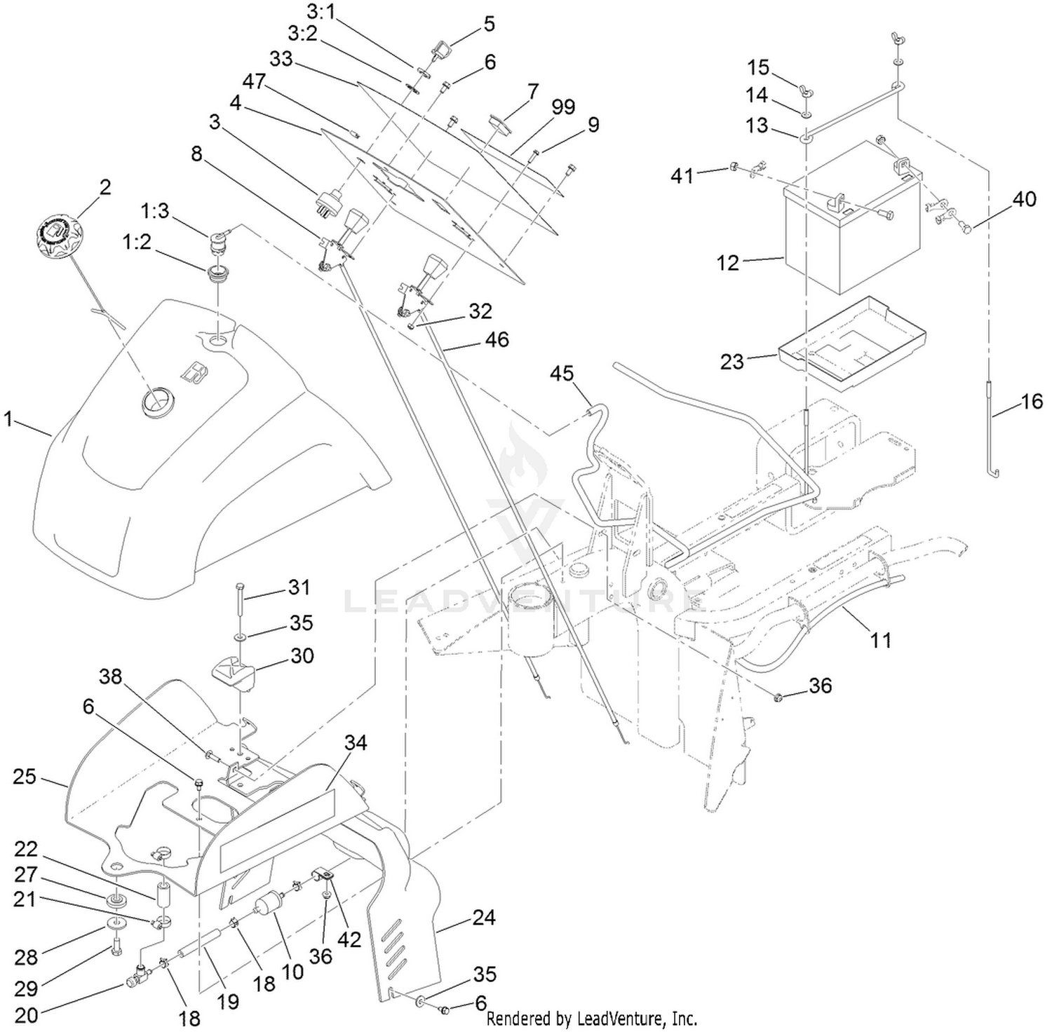 Fuel Tank and Battery Assembly