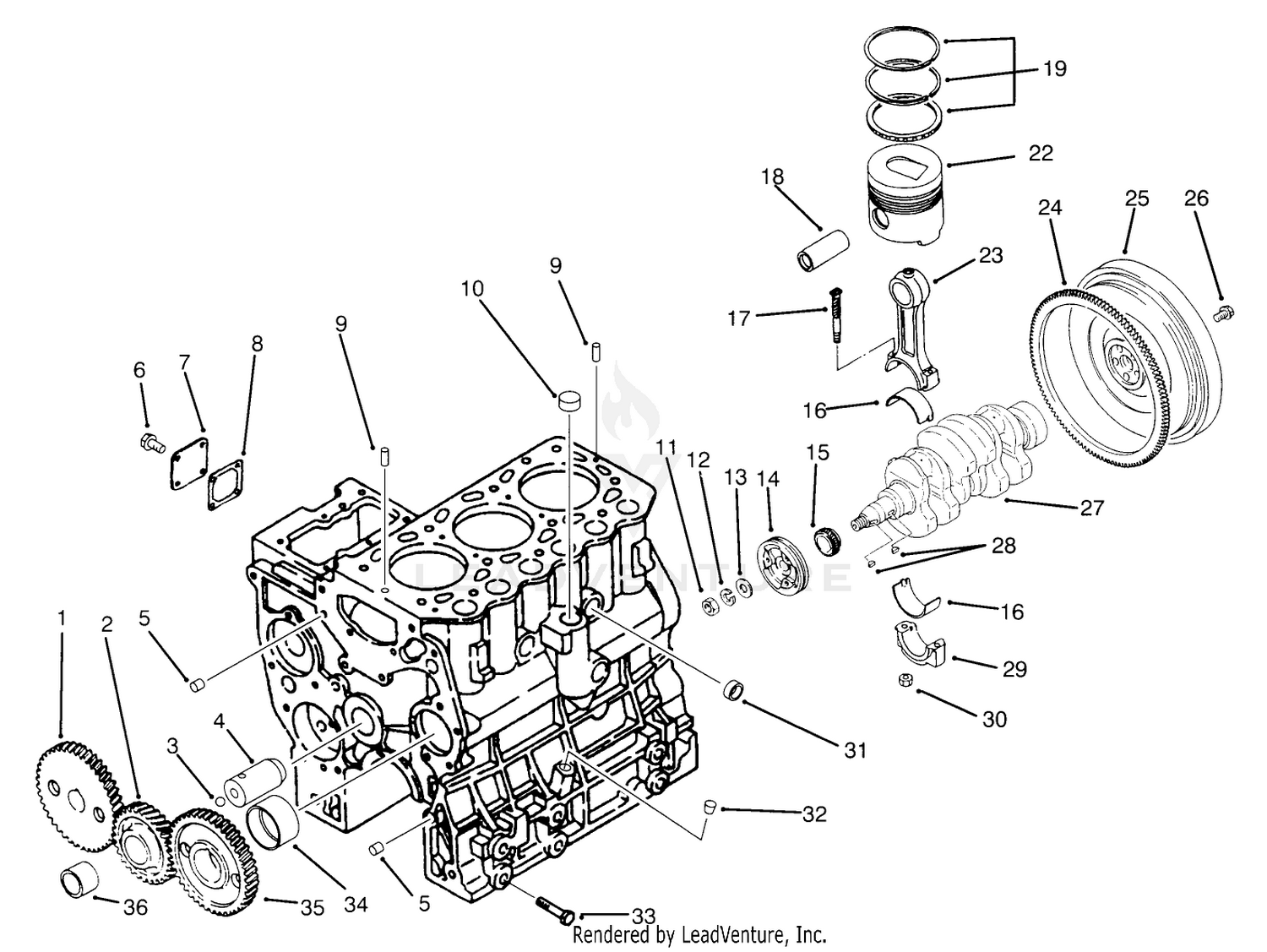 Timing Gear, Piston, Flywheel  Crankshaft