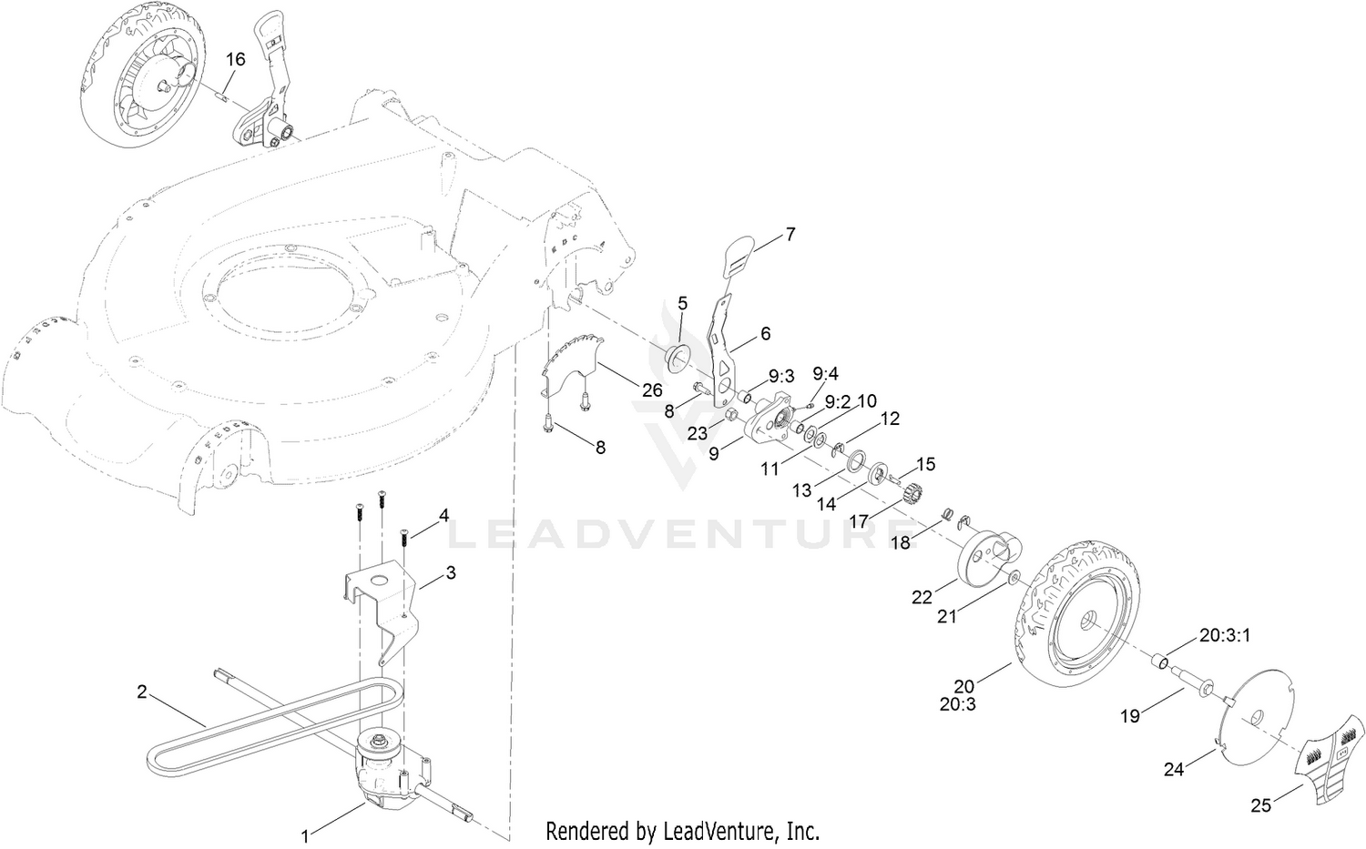 Rear Wheel and Height-of-Cut Assembly