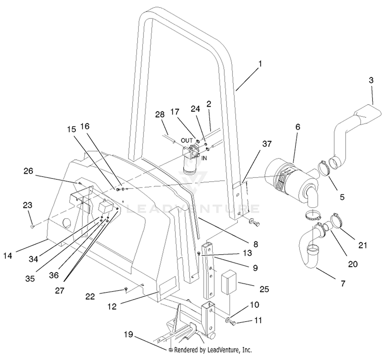 Center Shroud, Air Cleaner And Roll Over Protection System Assembly