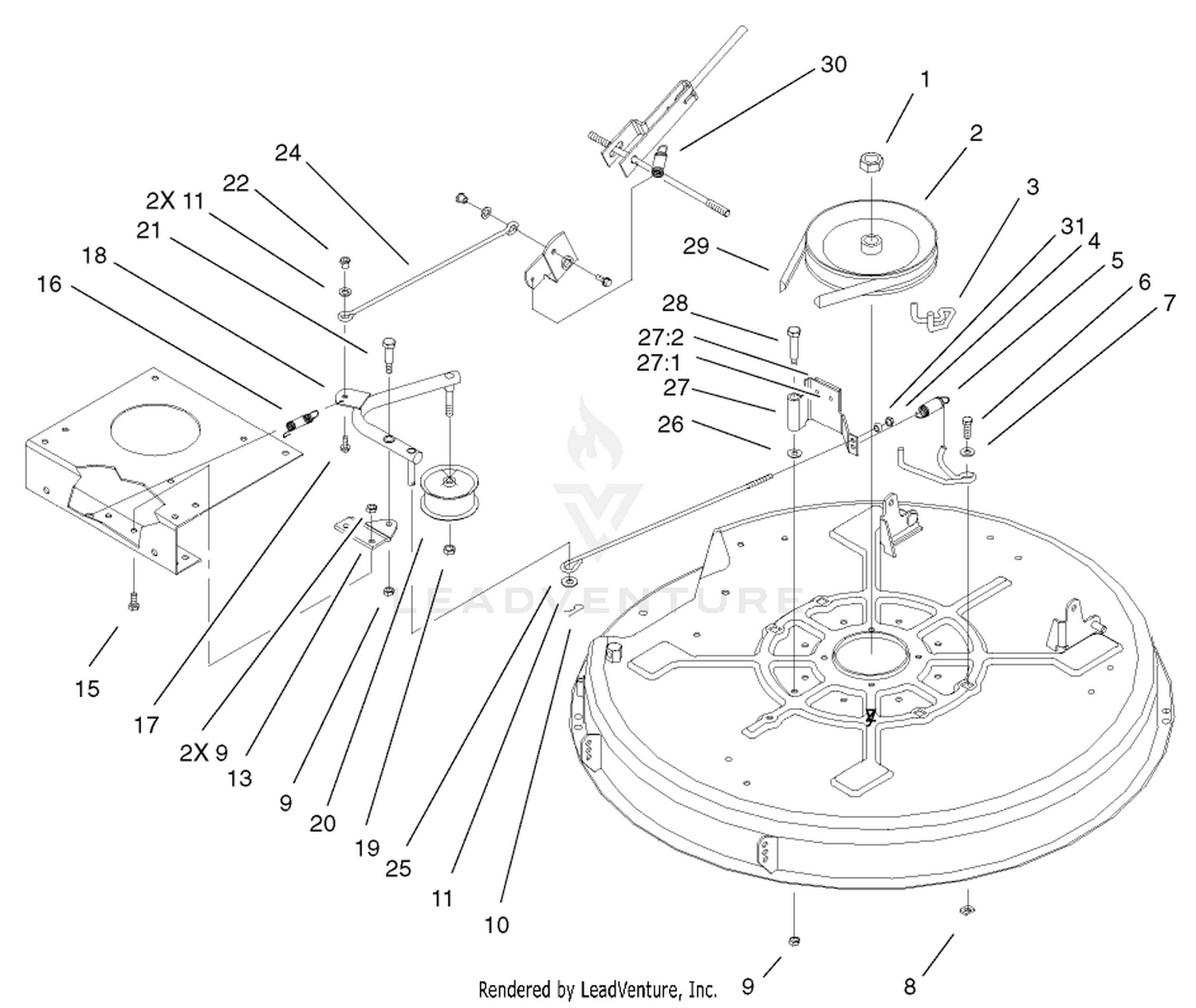 32" Deck Blade Drive  Braking Components Assembly