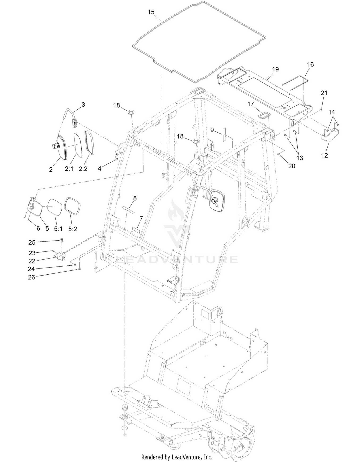 Cab Frame, Mirror and Decal Assembly