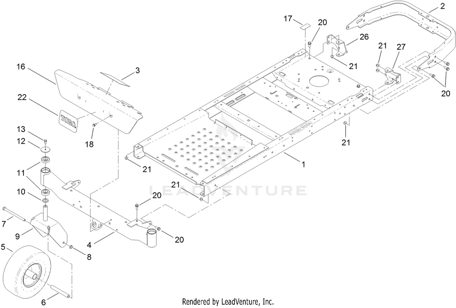 Frame, Front Axle and Caster Wheel Assembly