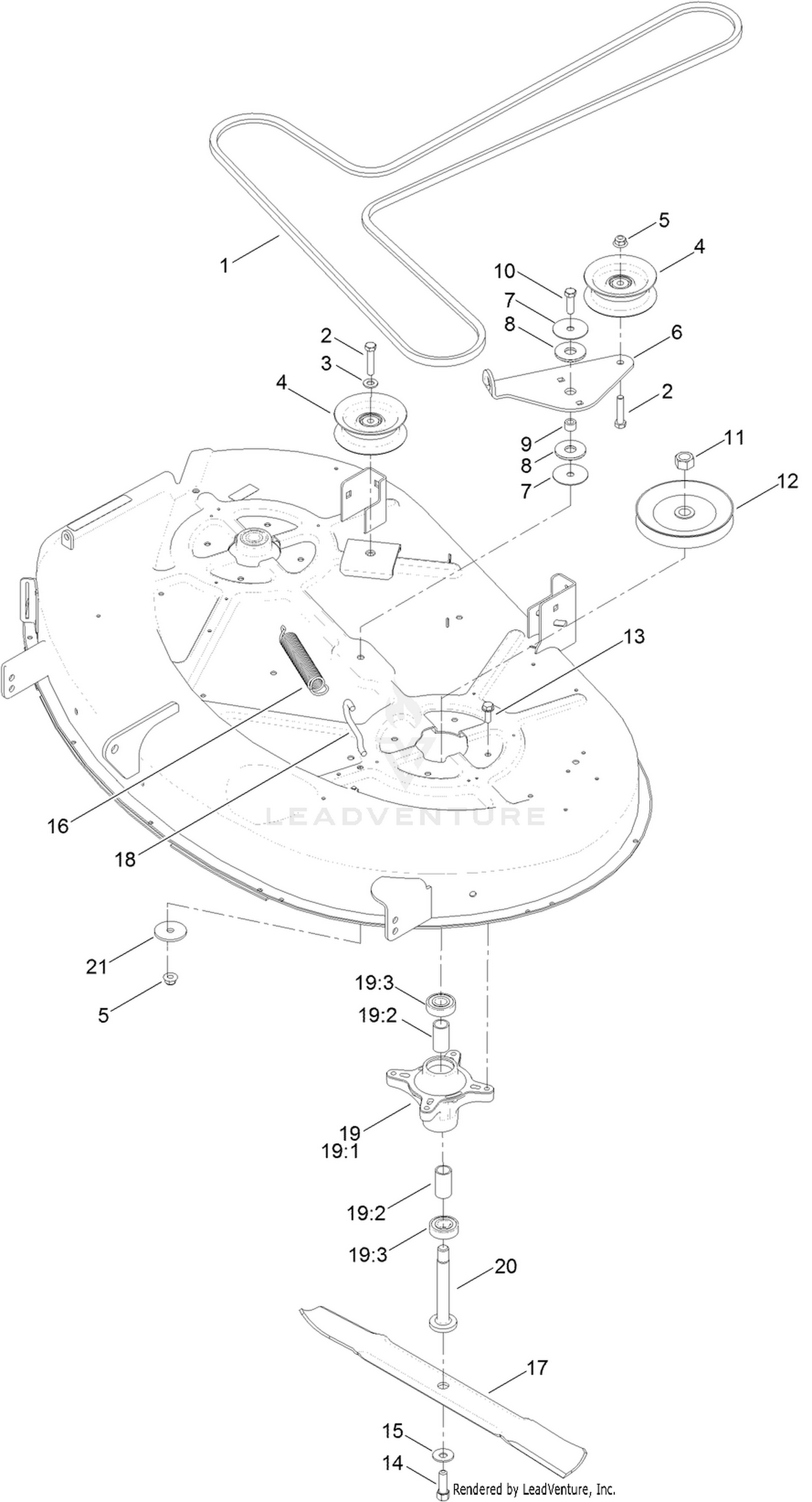 42 Inch Deck, Belt and Blade Assembly