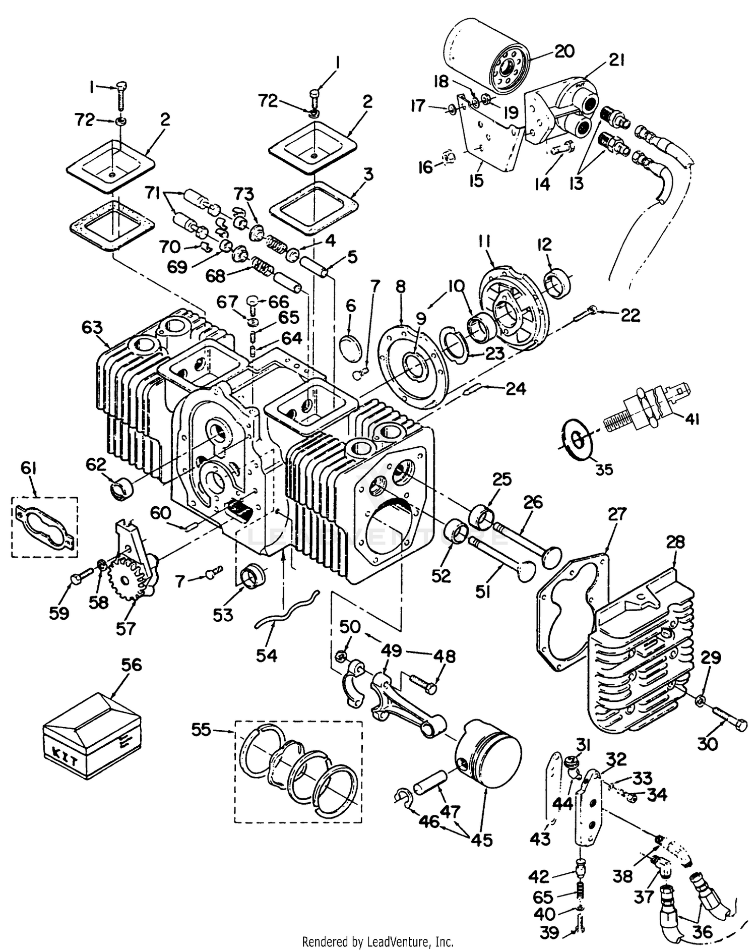 Cylinder Block Assembly-Engine, Onan Model No. P220g, Type No. 1/10808c