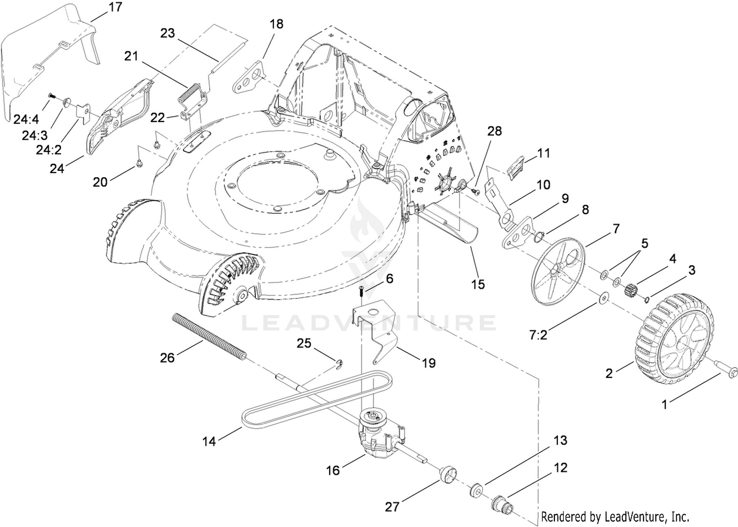 Side Discharge, Transmission and Rear Wheel Assembly