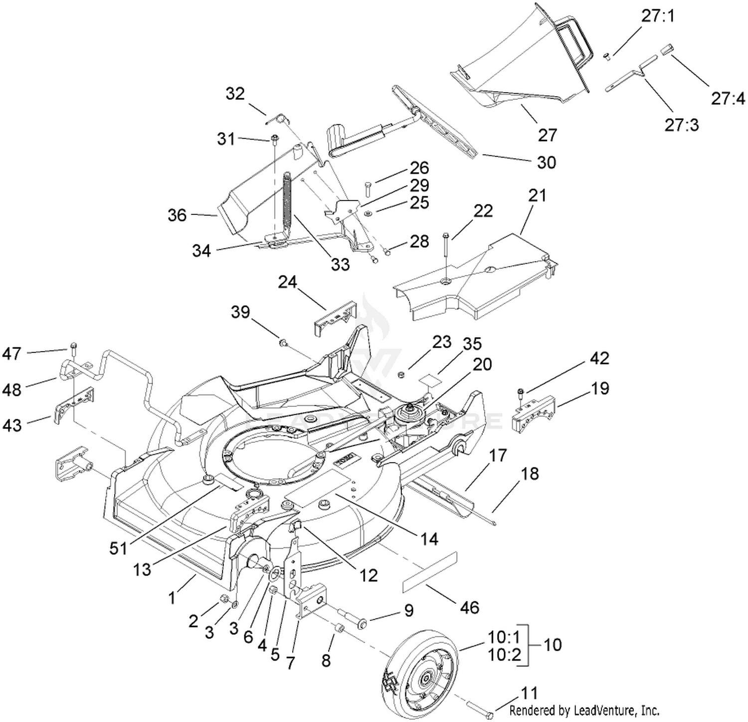 Deck, Chute and Wheel Assembly