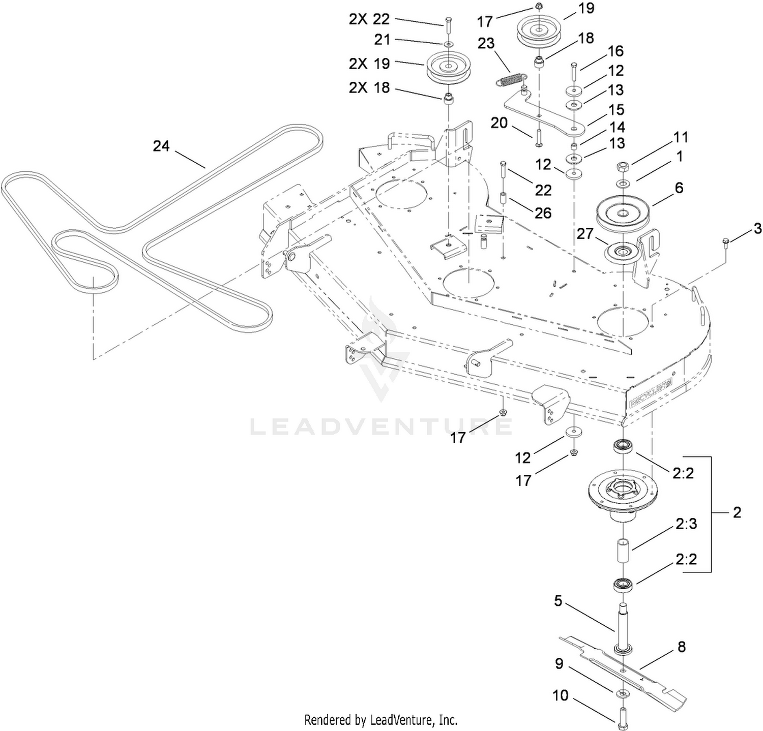 54 Inch Deck Spindle and Blade Assembly