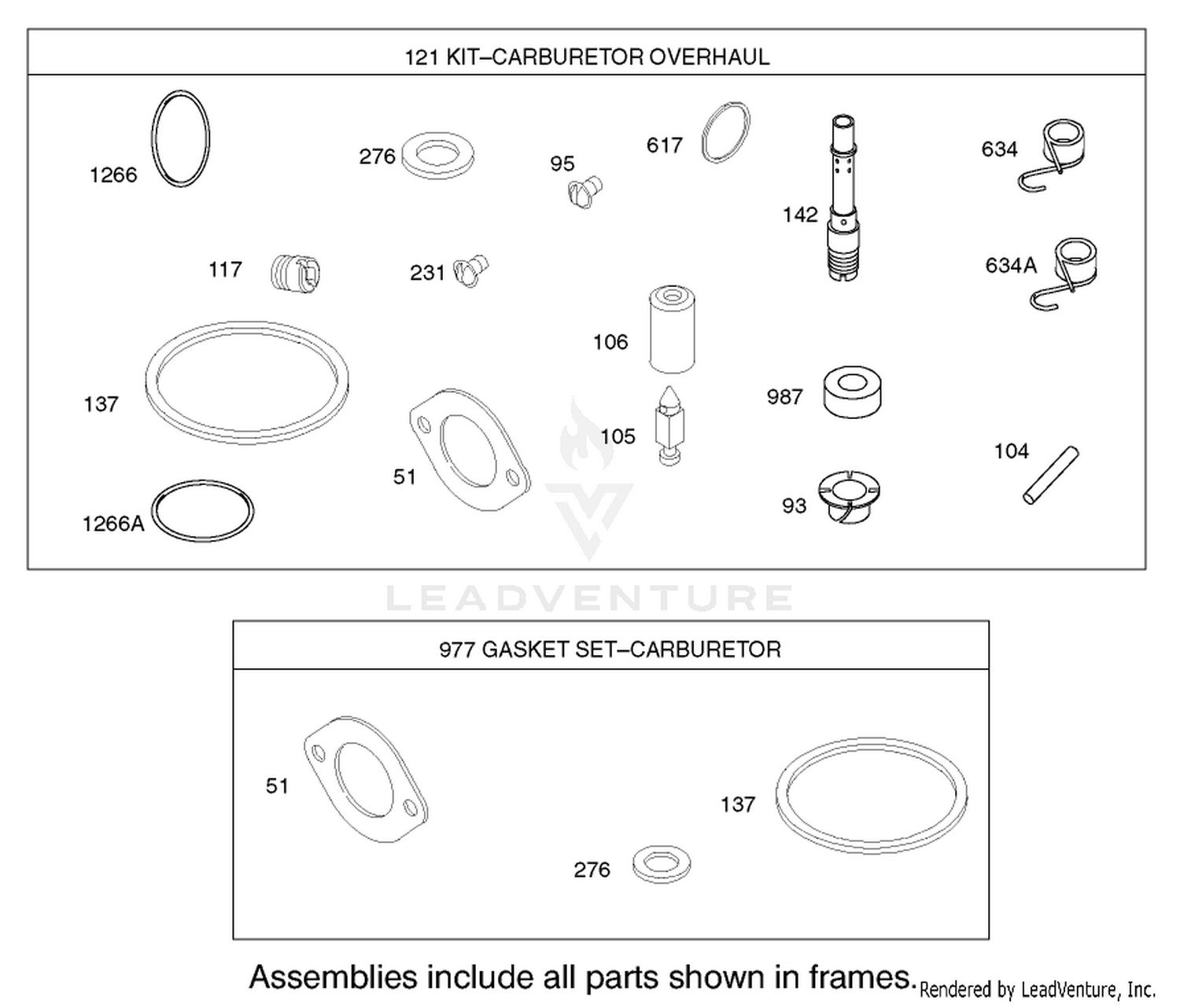 Carburetor Overhaul Kit Assembly Briggs and Stratton Model 286H77-0121-E1