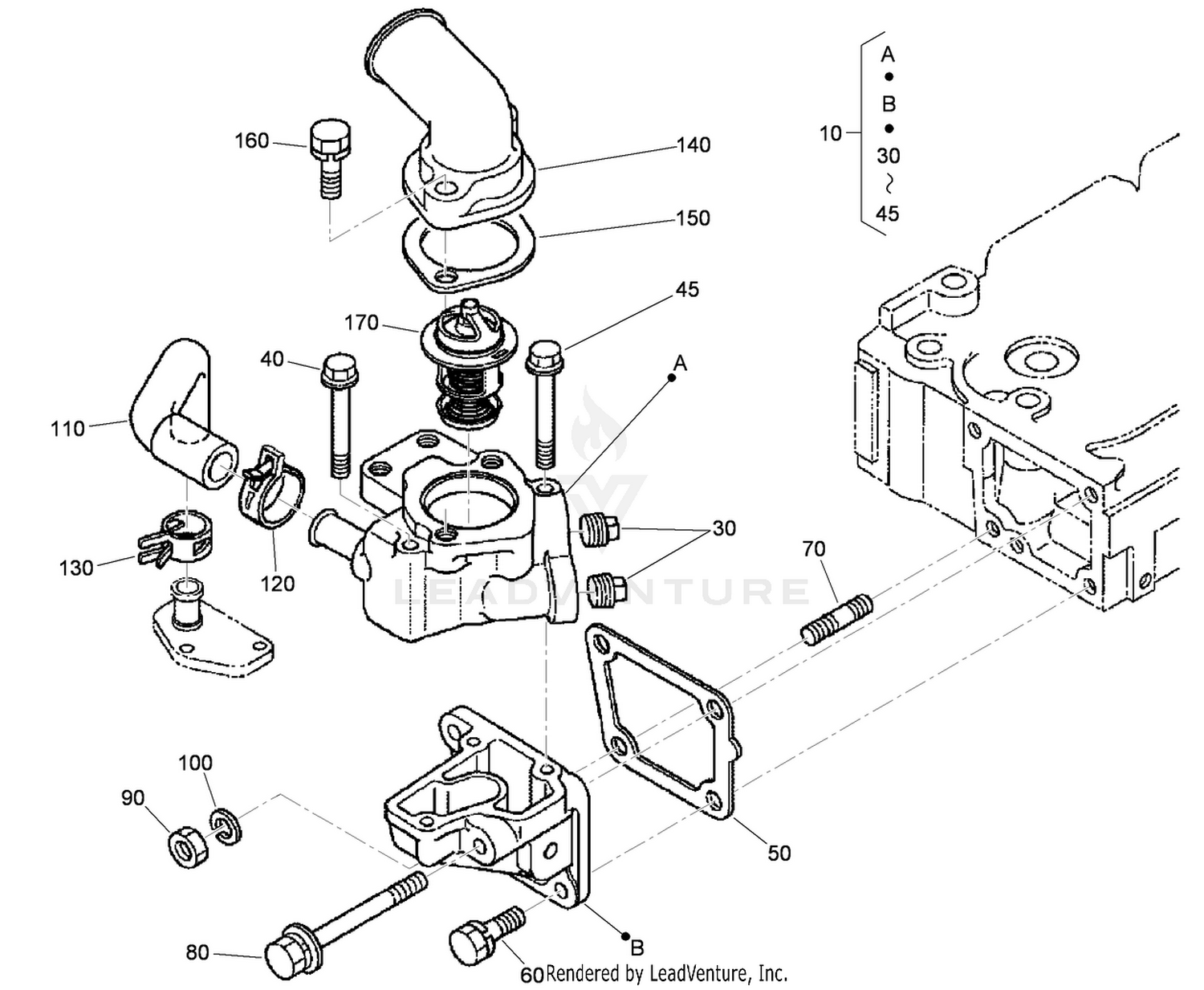 Water Flange and Thermostat Assembly