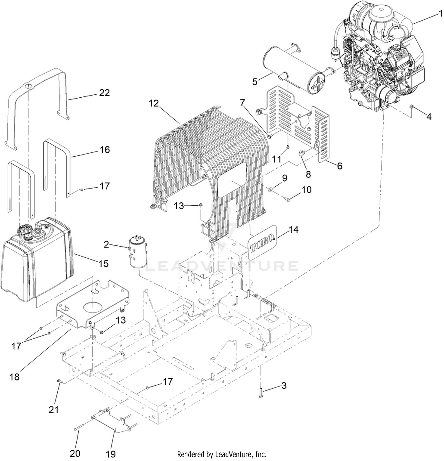 Engine, Muffler and Fuel Tank Assembly
