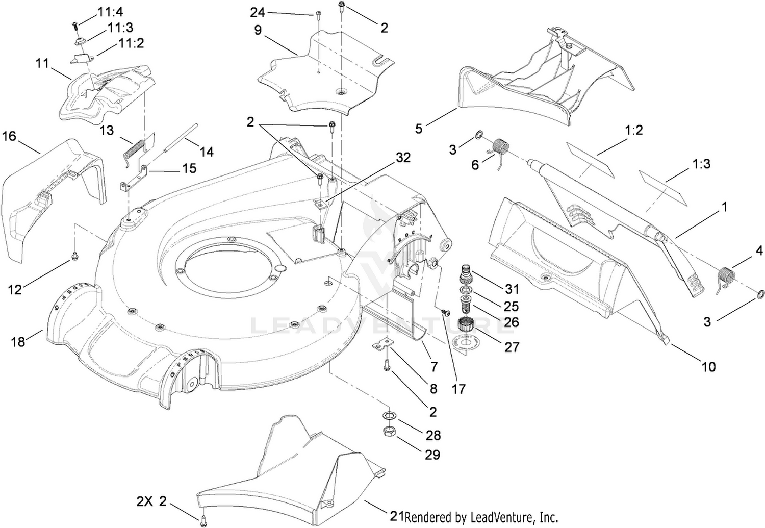 Deck Housing and Front Wheel Assembly