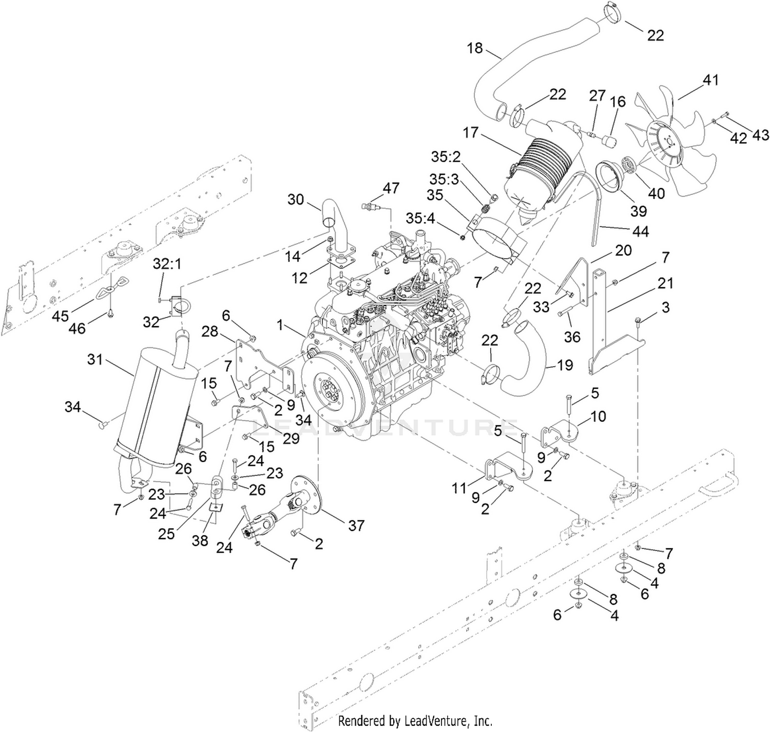 Engine, Muffler and Air Cleaner Assembly