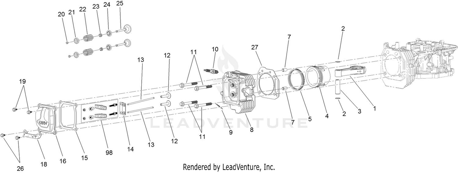 Piston and Cylinder Head Assembly  Engine Assembly No. 121-0412