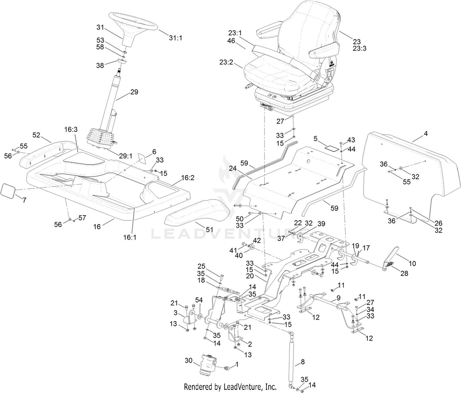 Steering Column, Seat and Platform Assembly