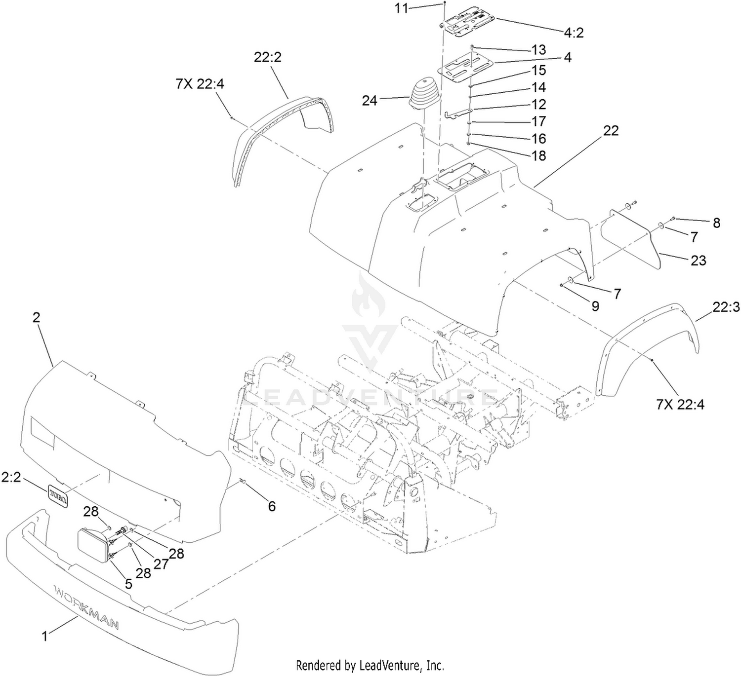 Bumper, Hood and Seat Base Assembly