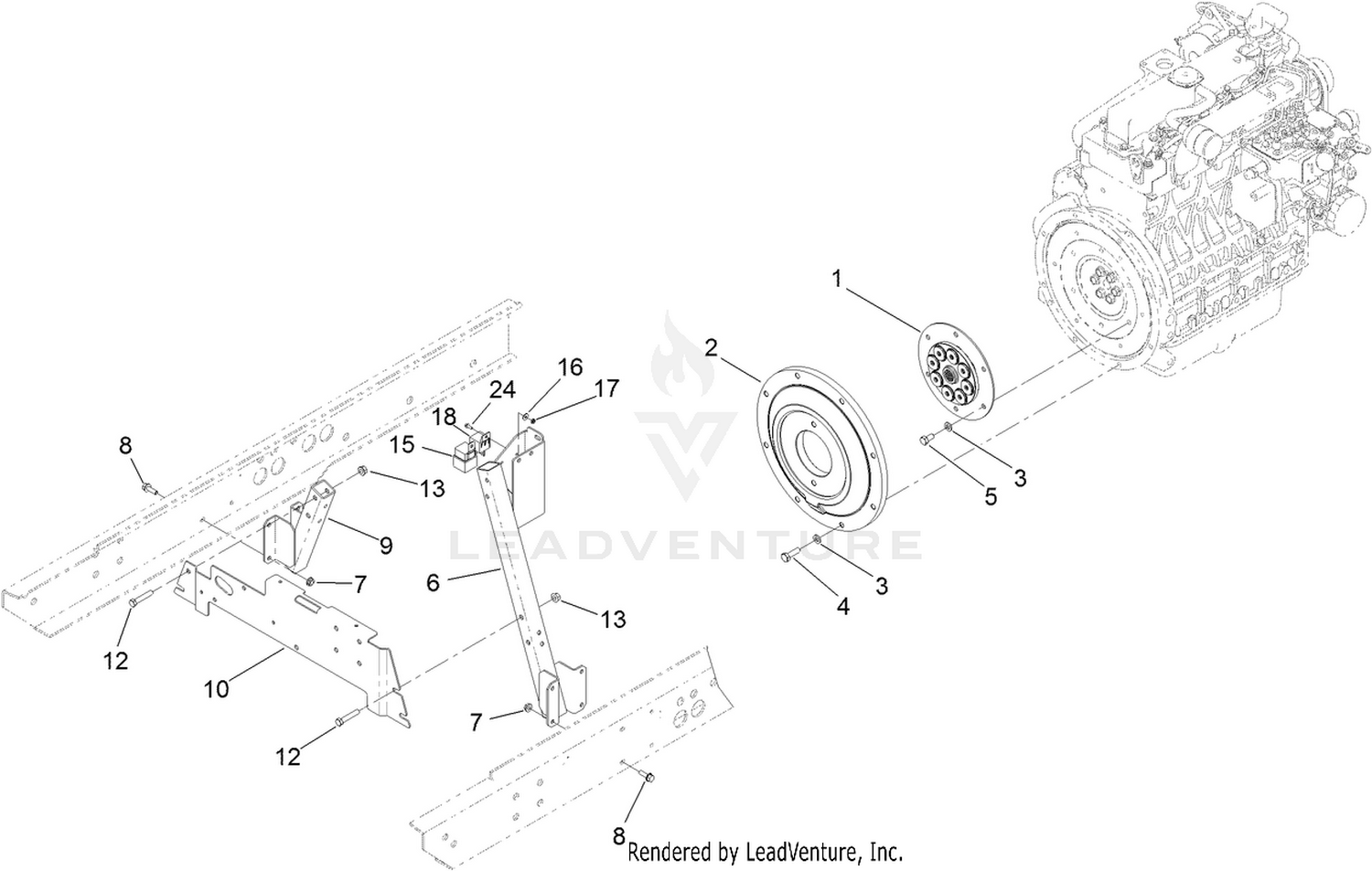 Engine and Flywheel Mounting Assembly