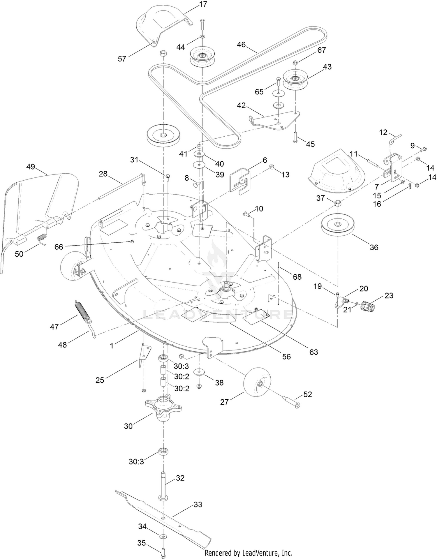 42 Inch Deck, Belt and Blade Assembly