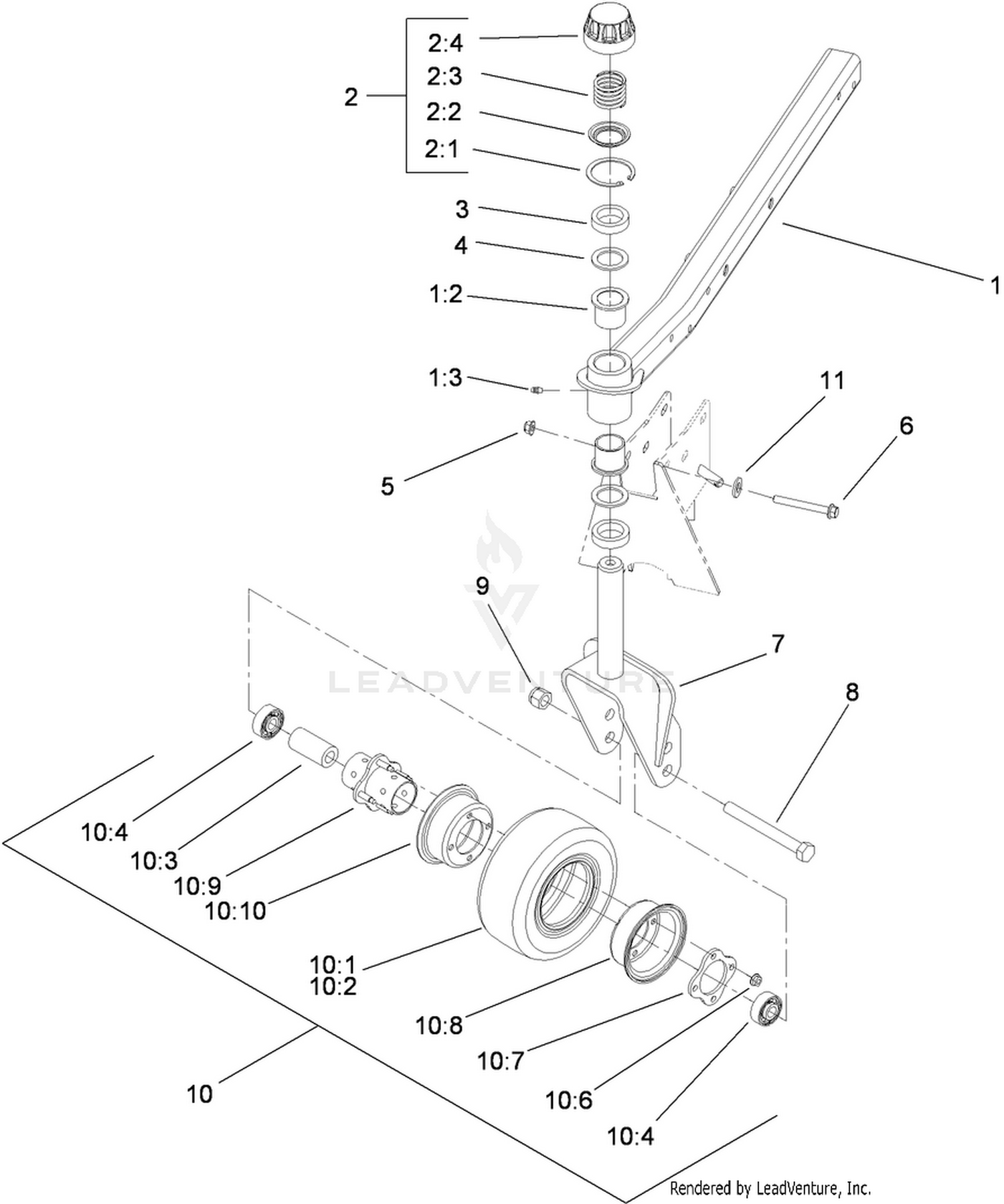 Front Deck Castor Arm and Tire Assembly