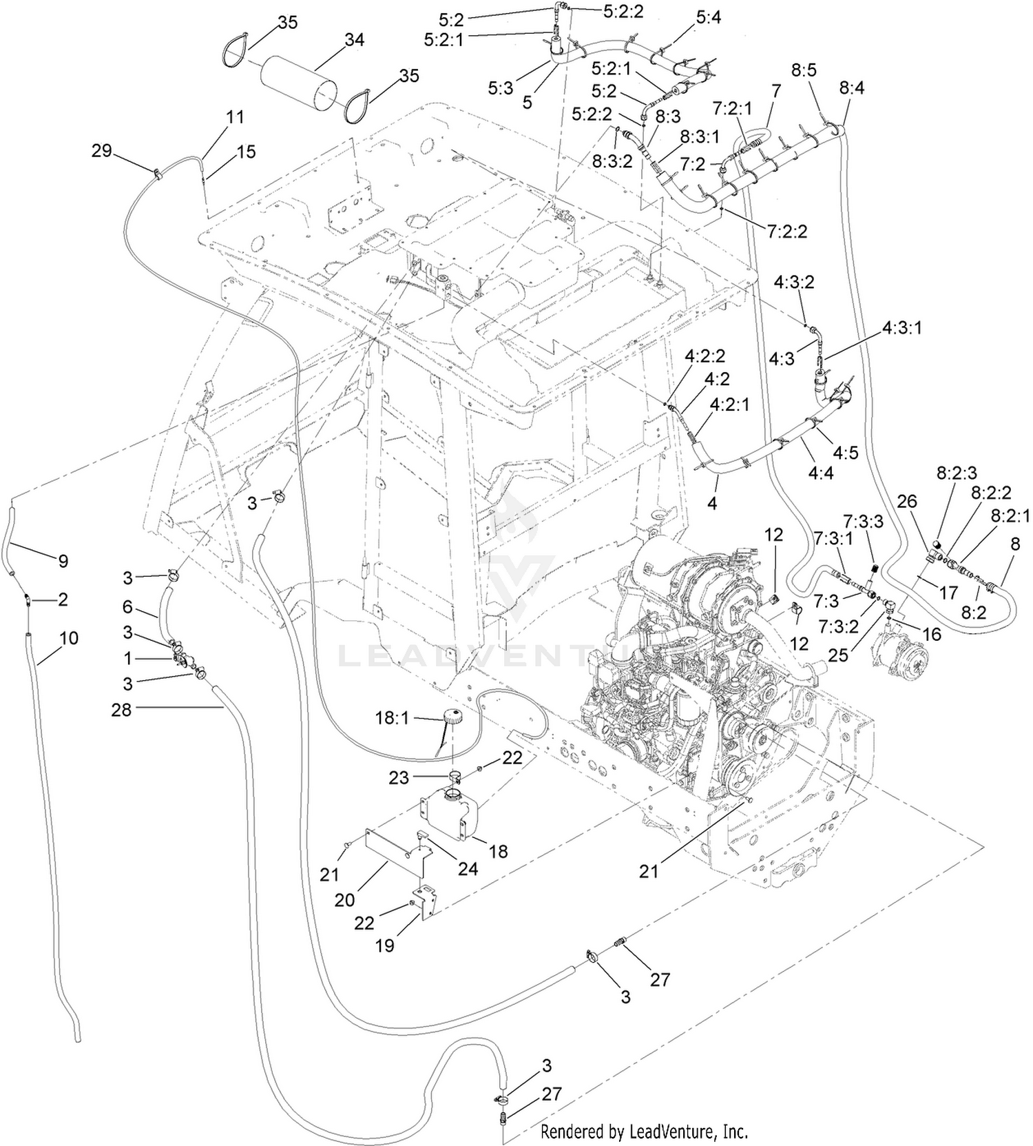 Washer Bottle, Air-Conditioner Hose and  Heater Hose Assembly