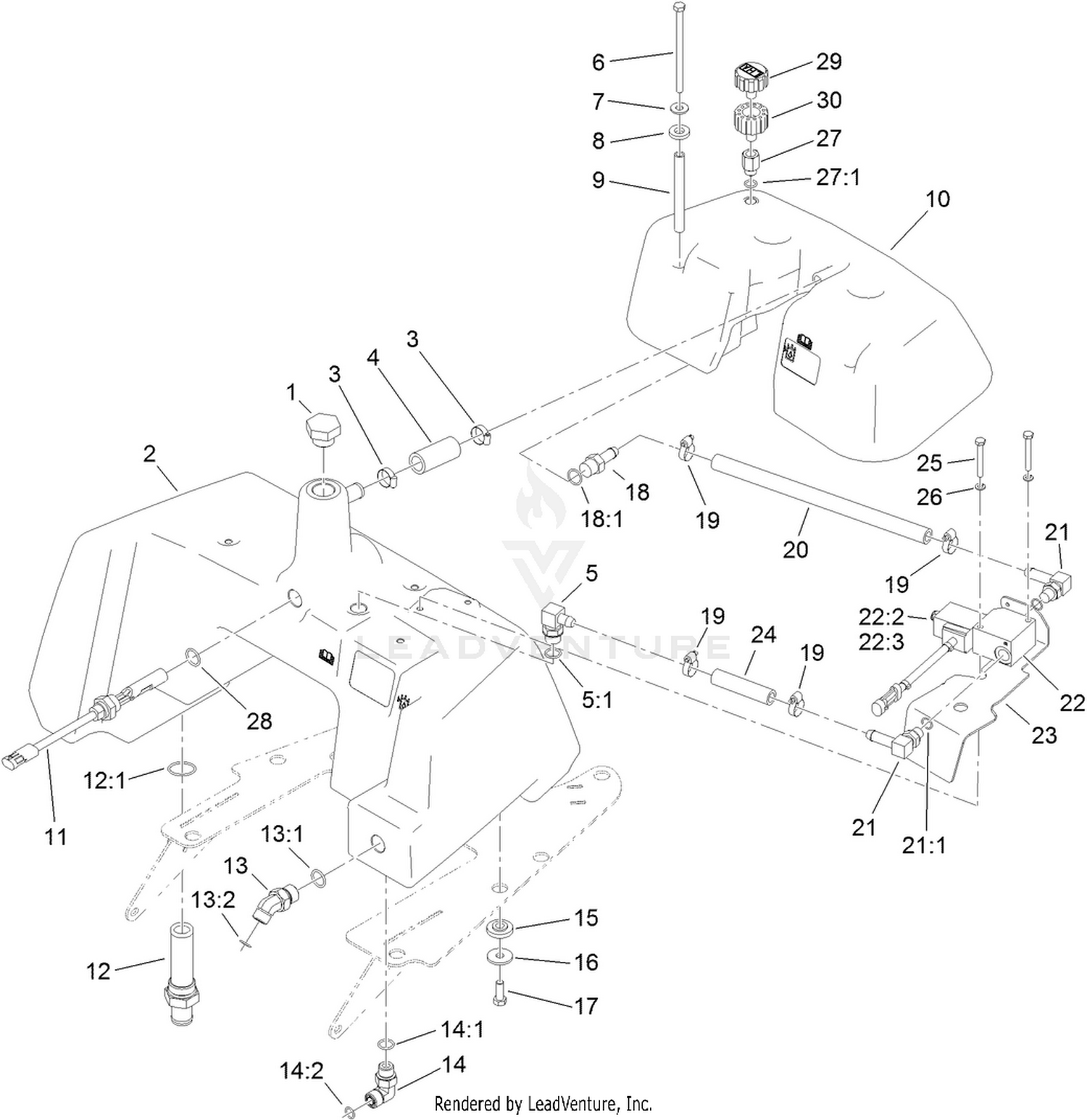 Hydraulic Tank and Leak Detector Assembly