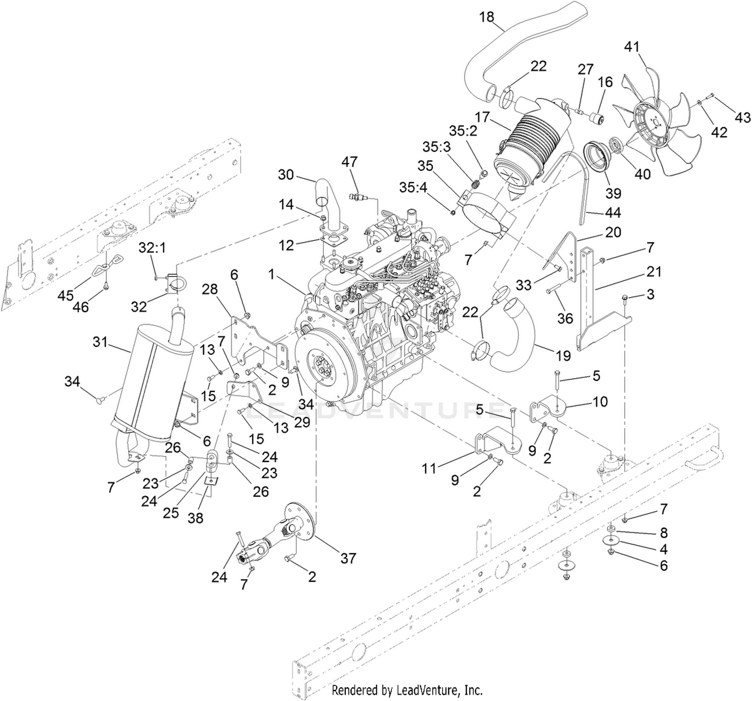 Engine, Muffler and Air Cleaner Assembly