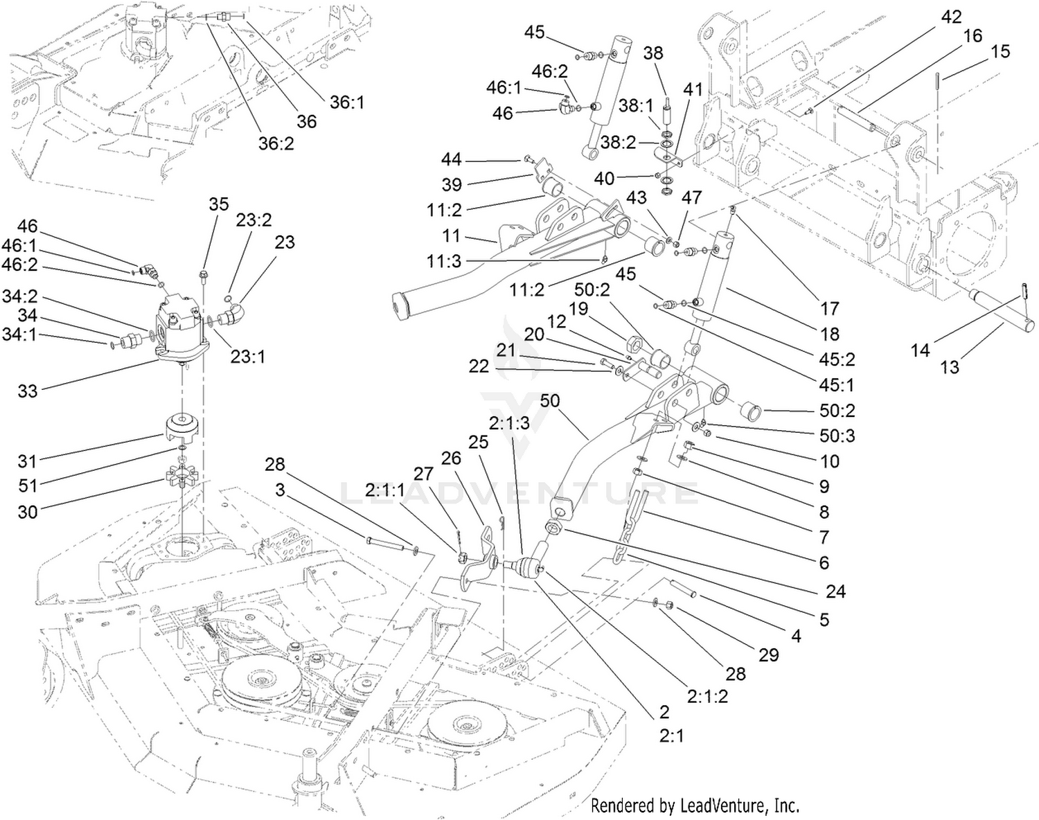 Front Deck Lift Arm and Cylinder Assembly