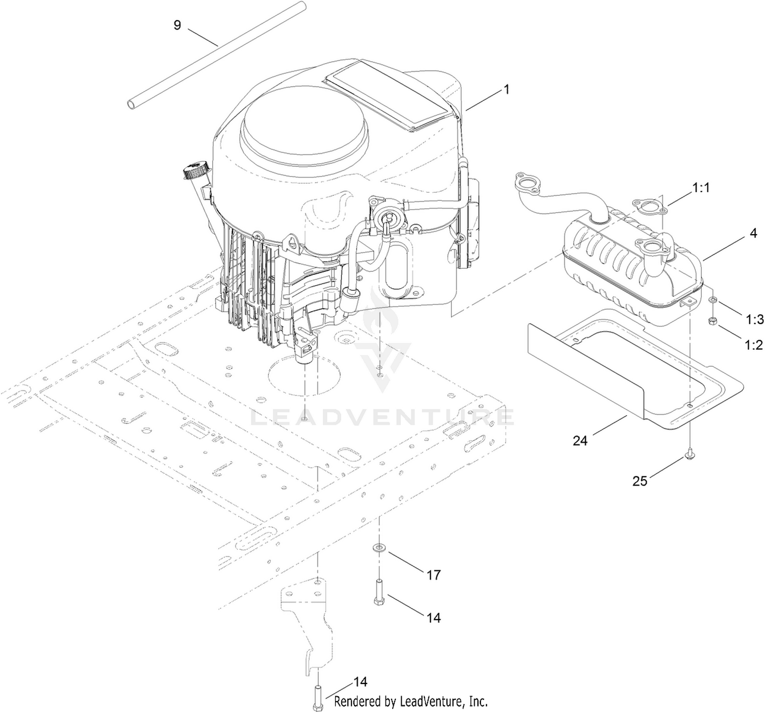 Engine and Mufler Assembly