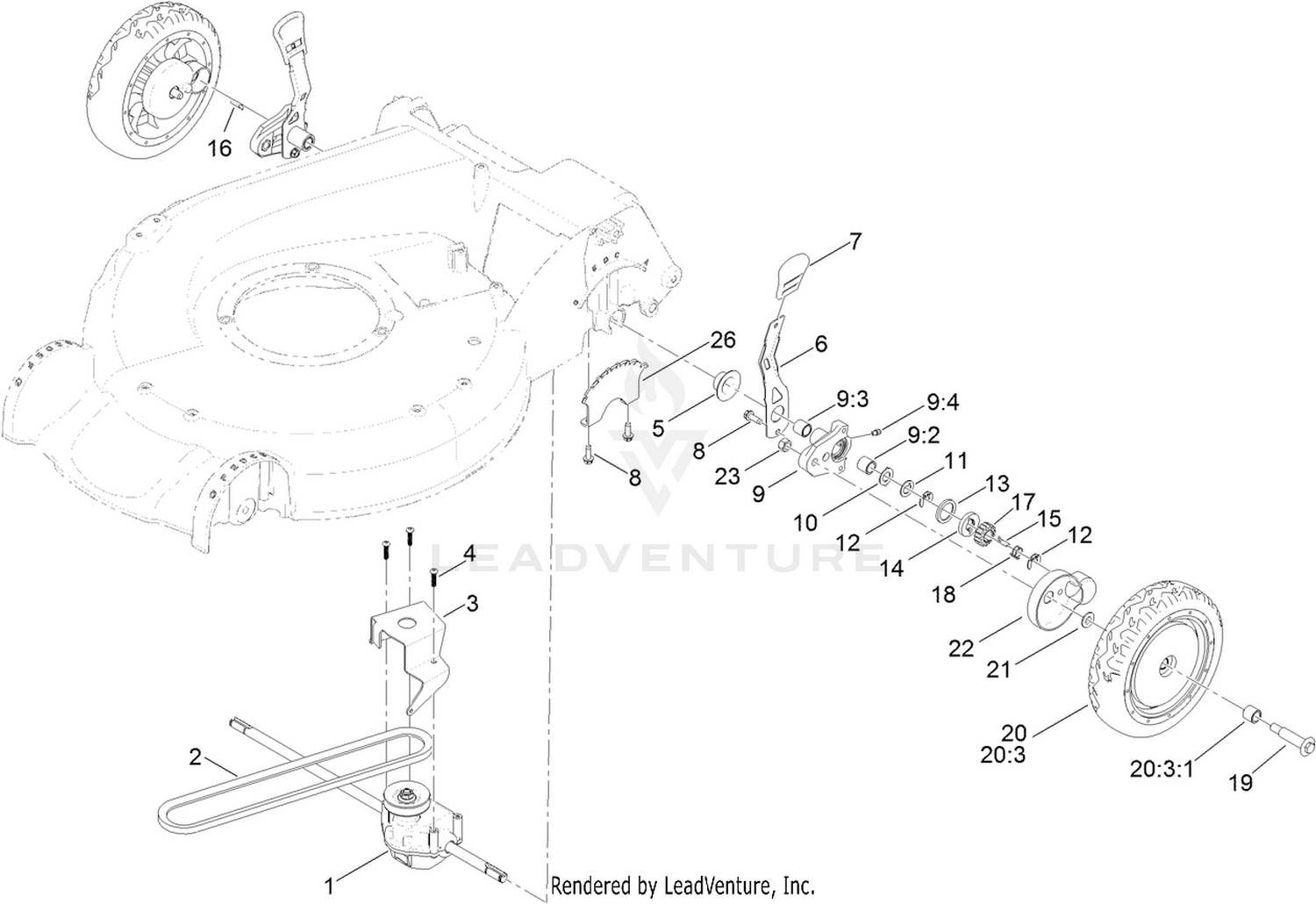 Rear Wheel and Height-of-Cut Assembly