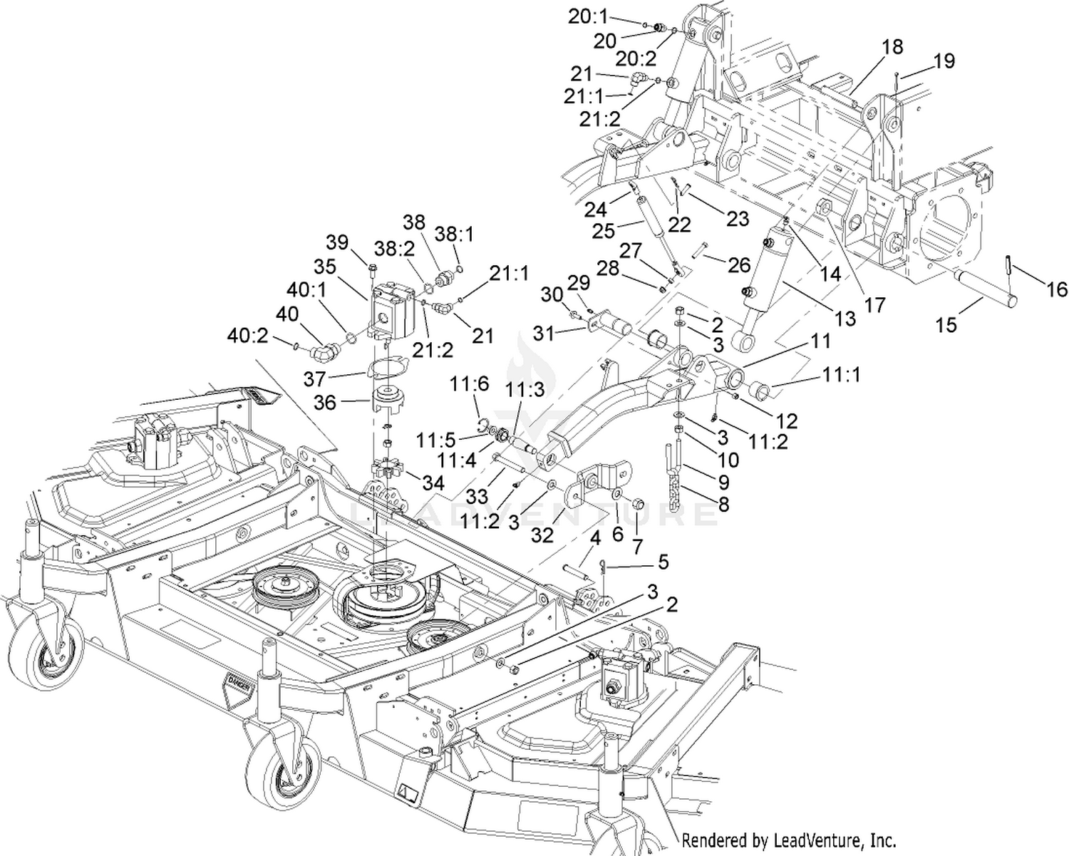Front Deck Lift Arm and Cylinder Assembly