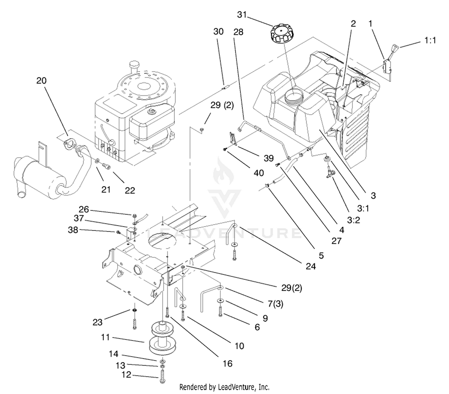 Gas Tank  Engine Pulley Assembly